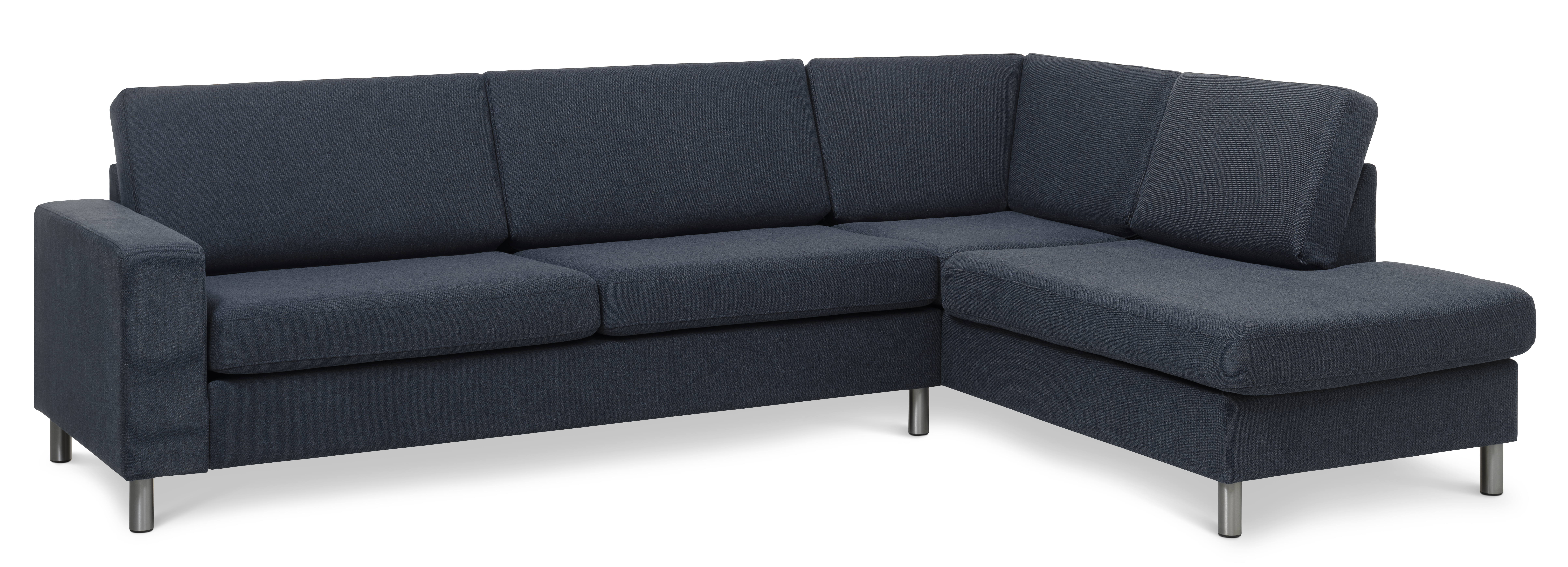 Pan set 3 OE right sofa med chaiselong - blå polyester stof og børstet aluminium