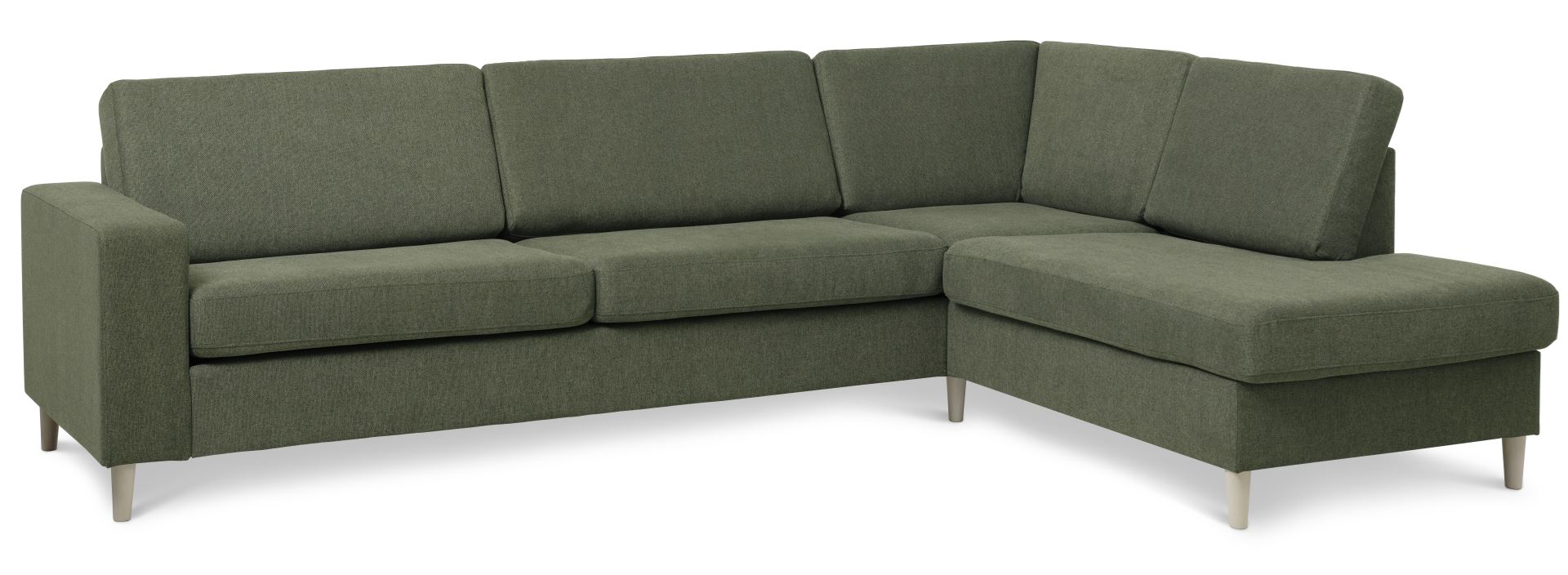 Pan set 3 OE right sofa med chaiselong - vinter mosgrøn polyester stof og natur træ