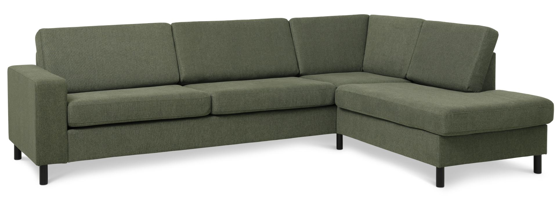 Pan set 3 OE right sofa med chaiselong - vinter mosgrøn polyester stof og sort træ