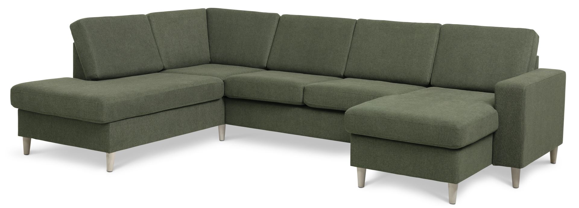 Pan set 4 U OE left sofa med chaiselong - vinter mosgrøn polyester stof og natur træ