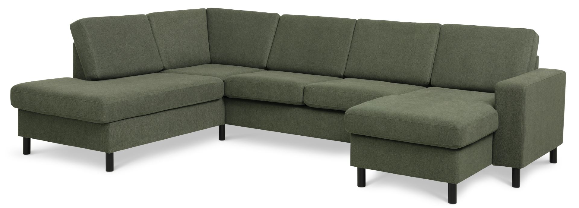 Pan set 4 U OE left sofa med chaiselong - vinter mosgrøn polyester stof og sort træ