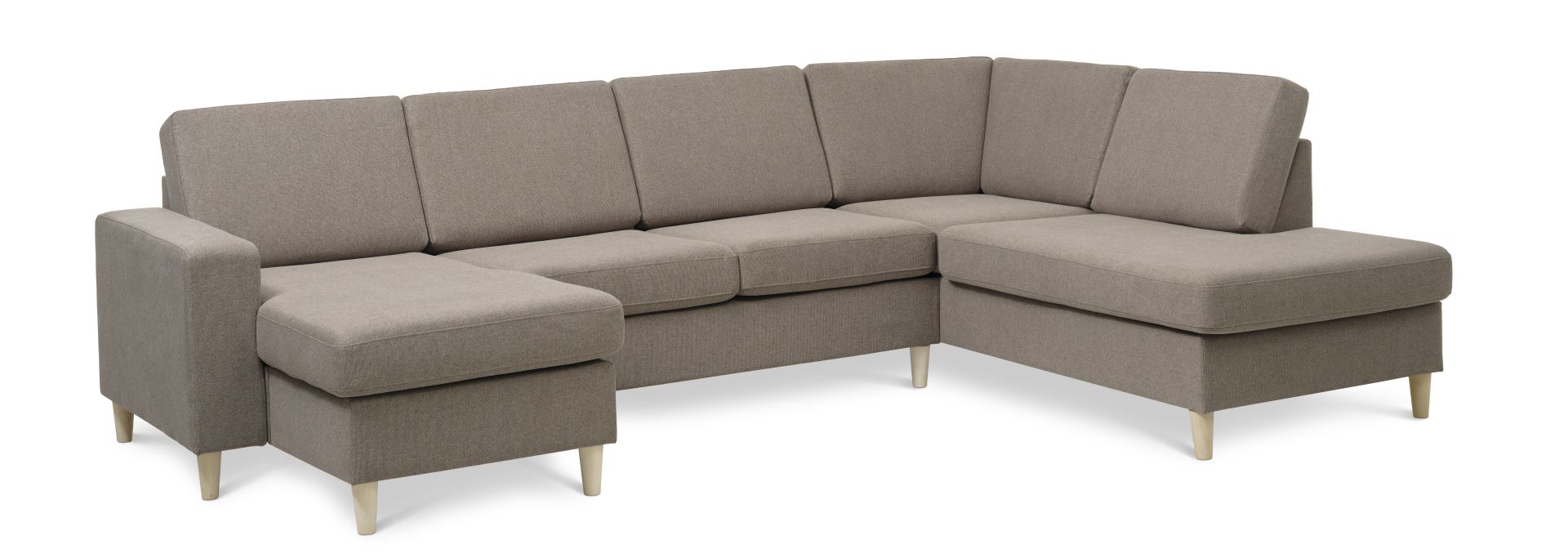 Pan set 5 U OE right sofa med chaiselong - antelope beige polyester stof og natur træ