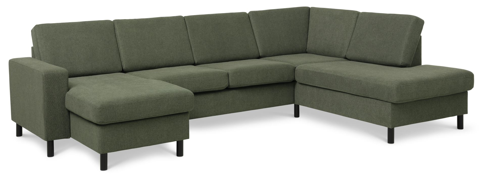 Pan set 5 U OE right sofa med chaiselong - vinter mosgrøn polyester stof og sort træ