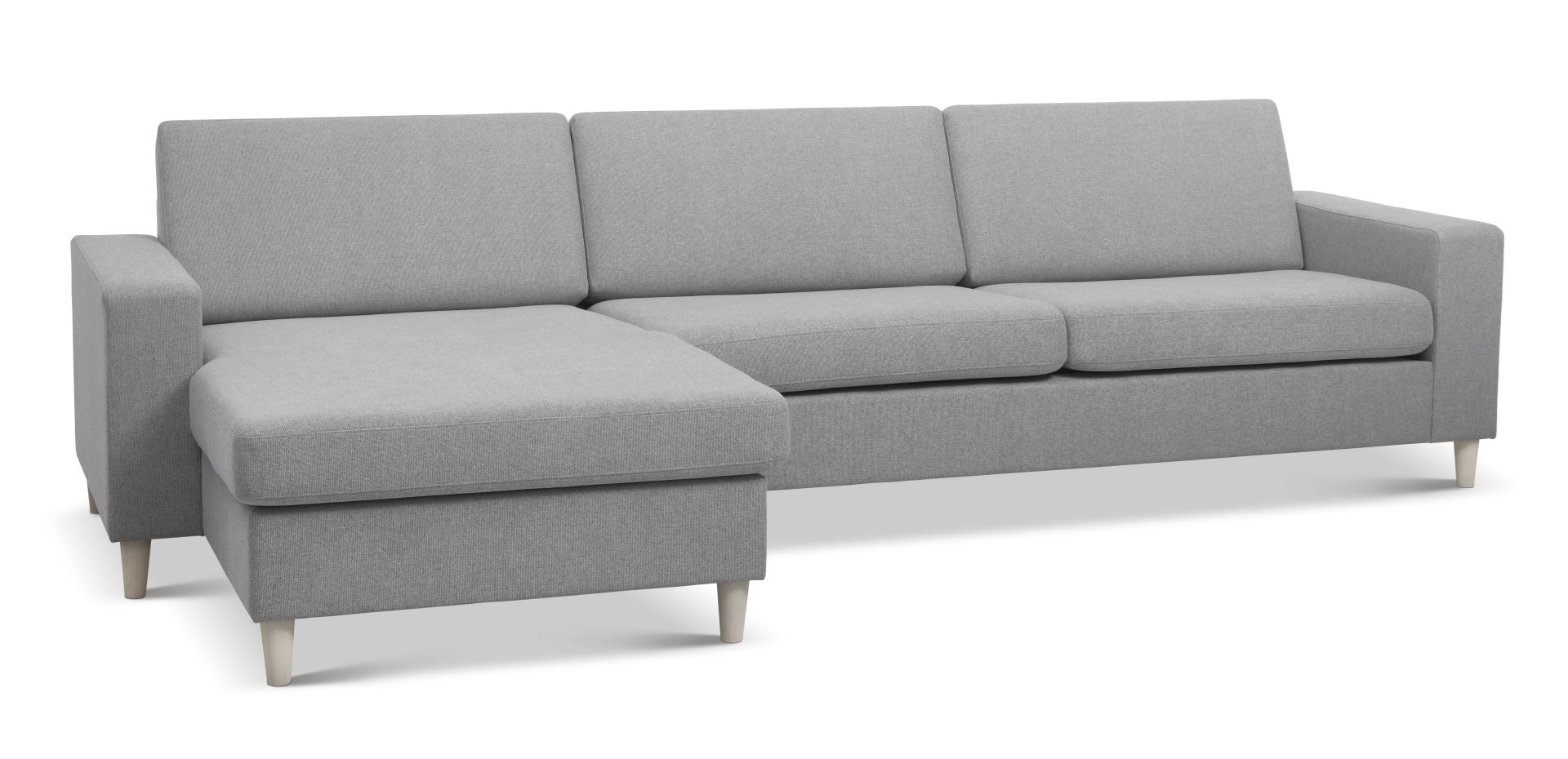 Pan set 8 3D XL sofa, m. chaiselong - grå polyester stof og natur træ
