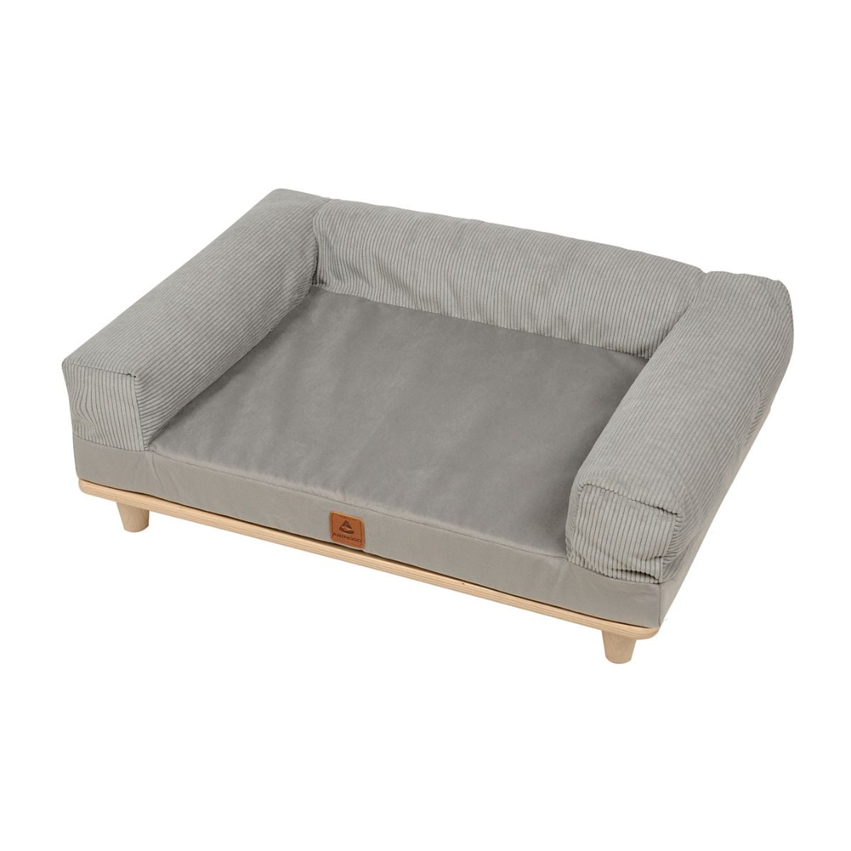 ANIMOOD Sonya sofa til kæledyr, rektangulær - grå fløjl og fyrretræ (67x53)