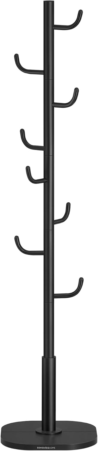 SONGMICS HOME Kaktusformet knagerække, knagerækkestativ, stående knagerække, 8 robuste kroge med buede ender, 175,3 cm høj, til tøj, hatte, tasker, blæksort RCR039B01