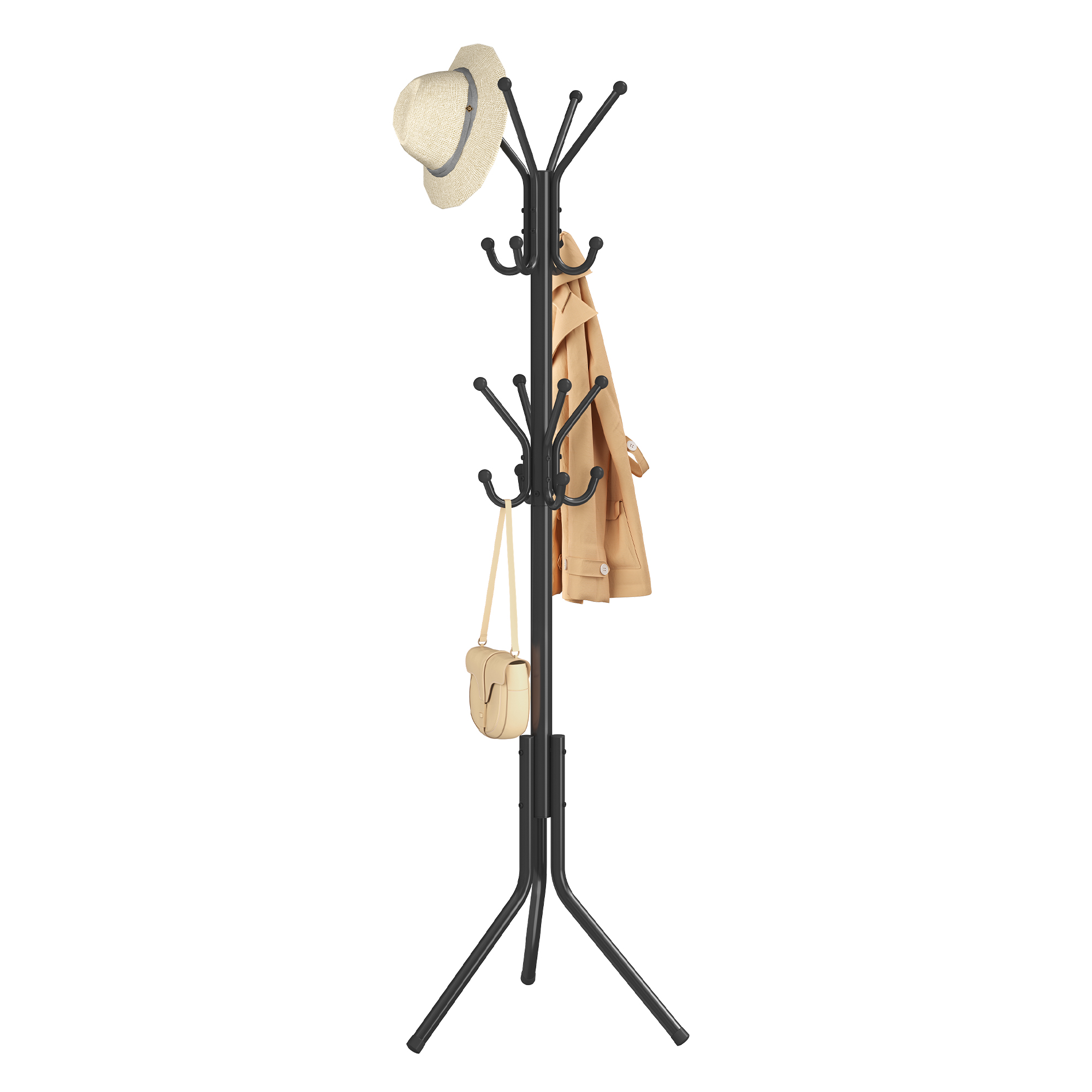 SONGMICS Knagerække, Metalknagerække, Fritstående Organizer til Tøj, Tasker, Hatte, 175 cm Høj, 16 Knager, Til Entre, Stue, Soveværelse, Blæksort RCR081BH01