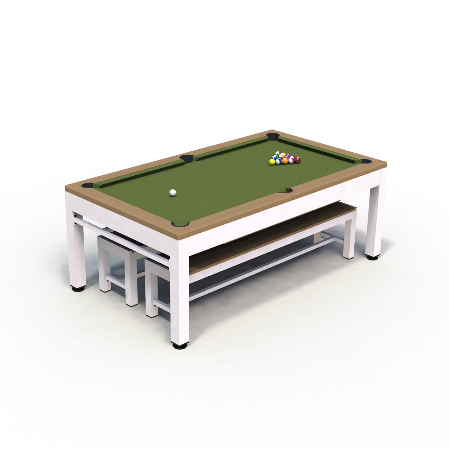 RILEY Neptune 3-i-1 havebordssæt/poolbord/bordtennisbord - hvid/brun/grøn, incl. bænke og tilbehør - Havemøbelsæt - BOBO - og indretning til hjemmet
