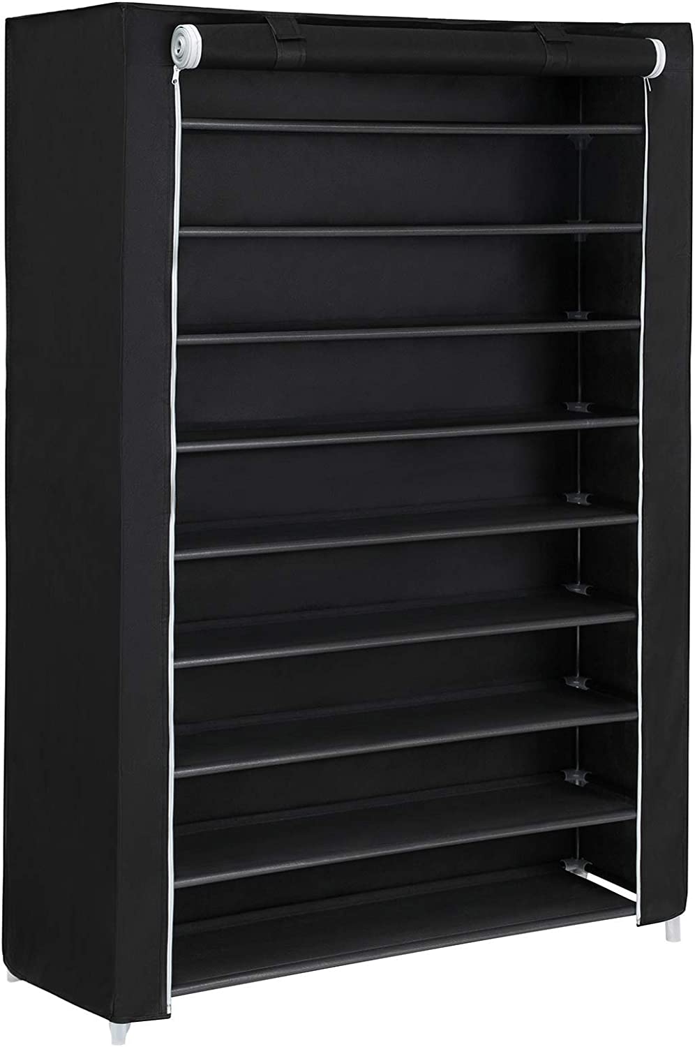 SONGMICS 10-etagers skoreol, skohylde til op til 54 par sko, fritstående opbevaringsorganisator, skab, 100 x 28 x 162 cm, sort RXJ00H