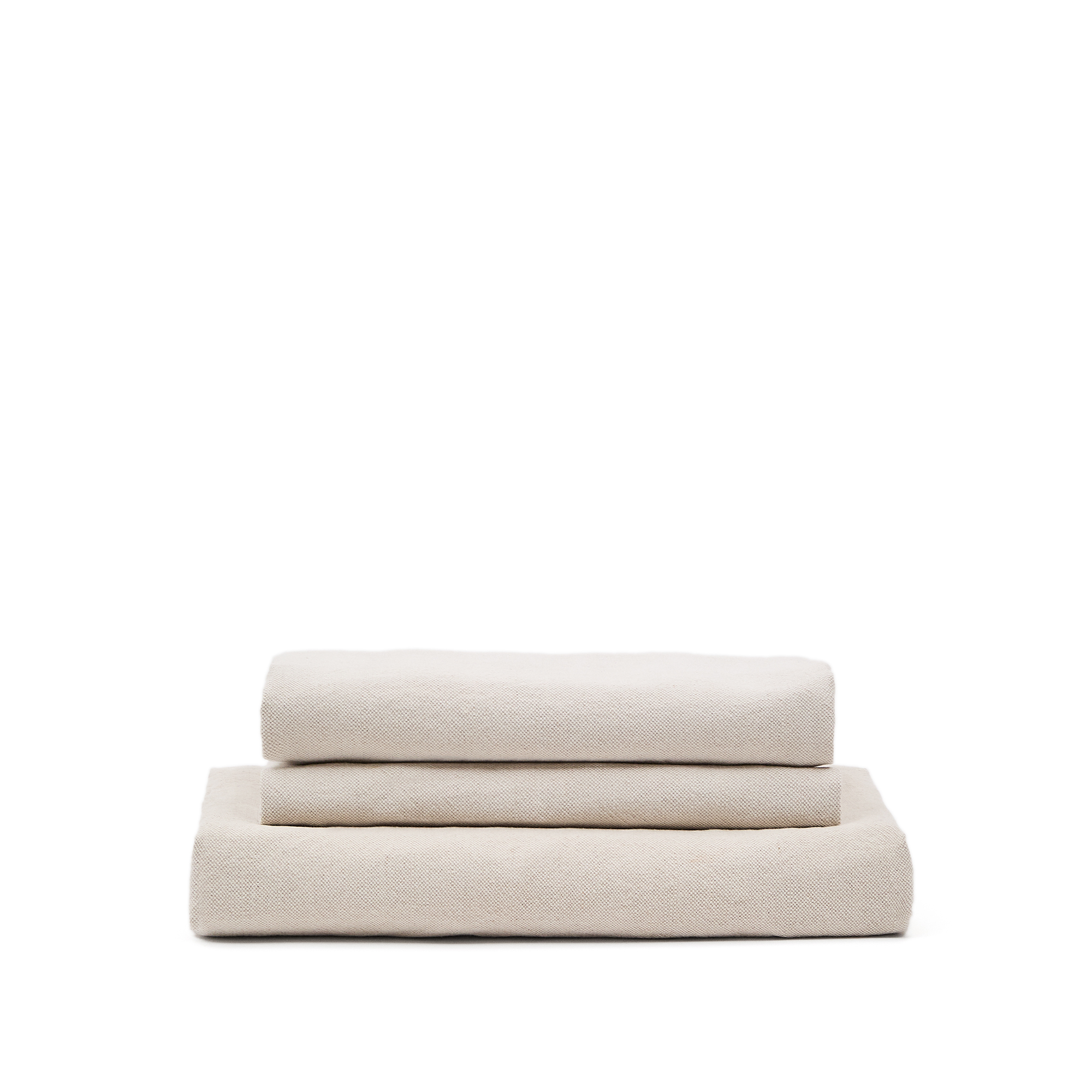 KAVE HOME Zenira 3-sits sofföverdrag med beige bomulls- och linnekuddar, 230 cm