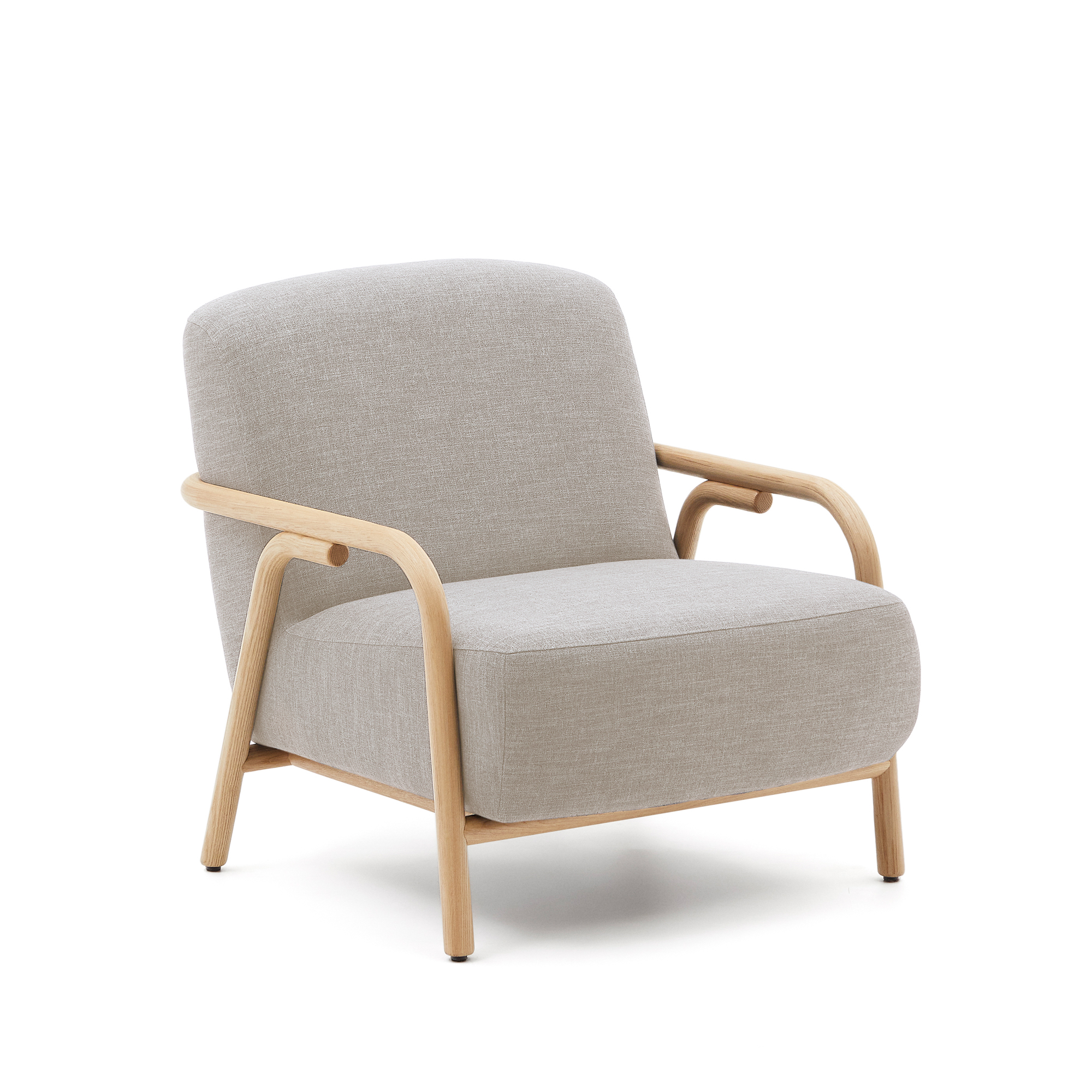 Kave Home Sylo Beige Lænestol M Armlæn Beige Stof Og Natur Asketræ