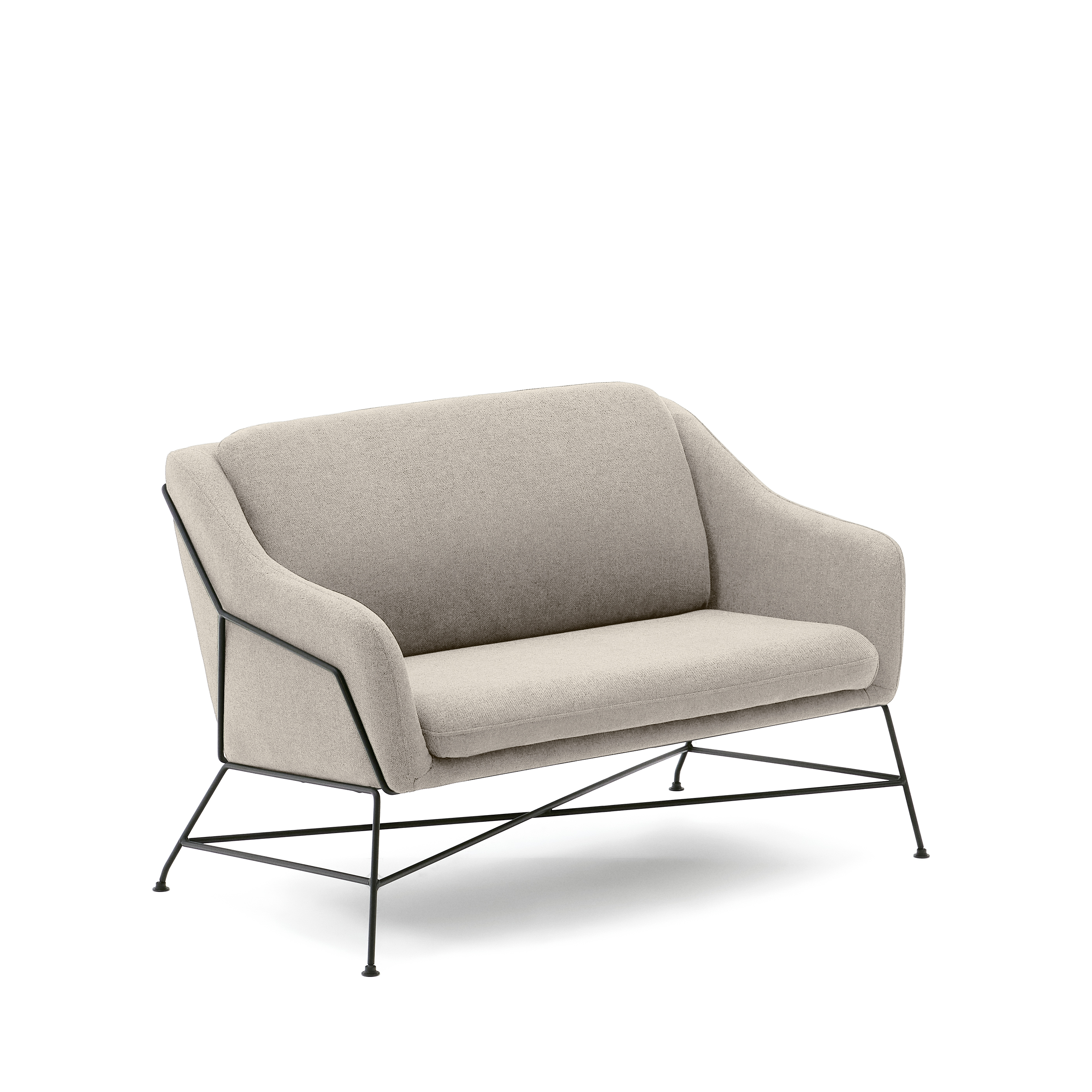 LAFORMA Brida 2-personers sofa i beige og stålben med sort finish, 128 cm