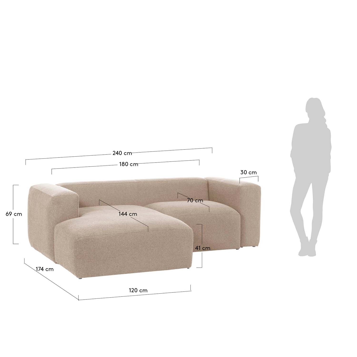 LAFORMA Blok sofa, m. venstre chaiselong - beige polyester og stål