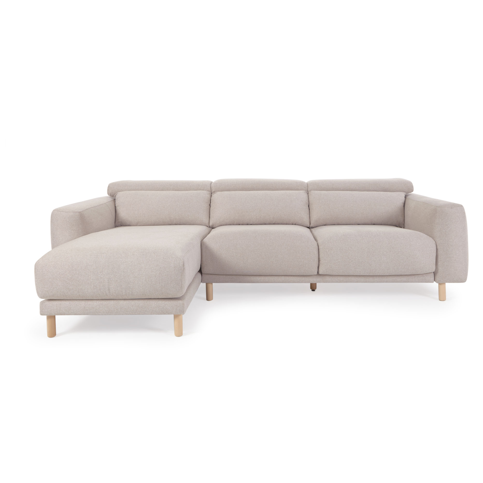 LAFORMA Singa 3 pers. sofa, m. venstre chaiselong - beige stof og natur bøgetræ