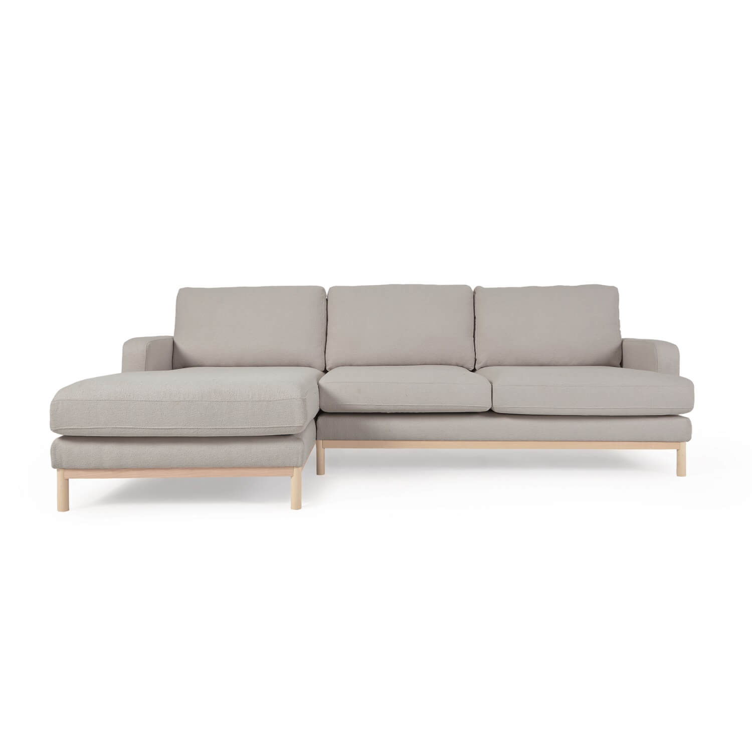 LAFORMA Mihaela 3 pers. sofa med venstre chaiselong - grå mikrobouclé og natur bøgetræ