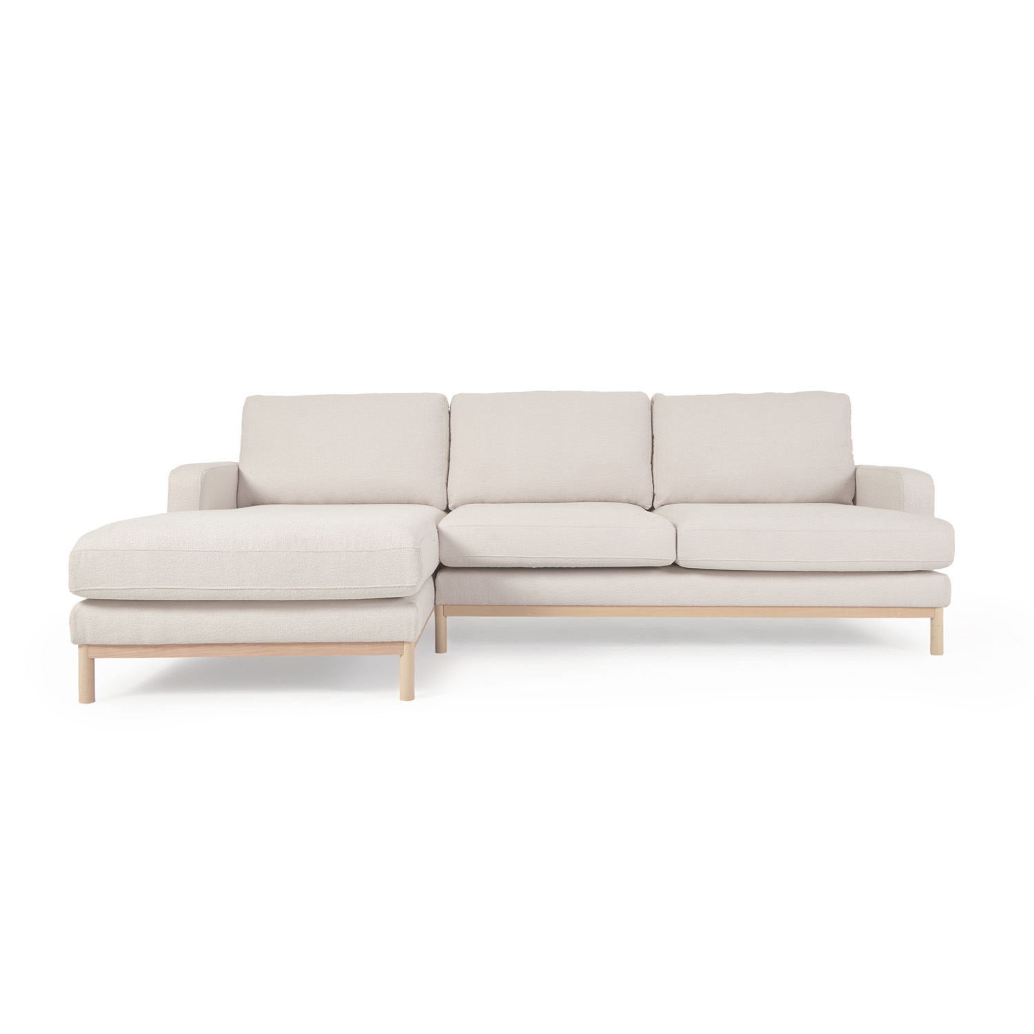 LAFORMA Mihaela 3 pers. sofa med venstre chaiselong - hvid mikrobouclé og natur bøgetræ