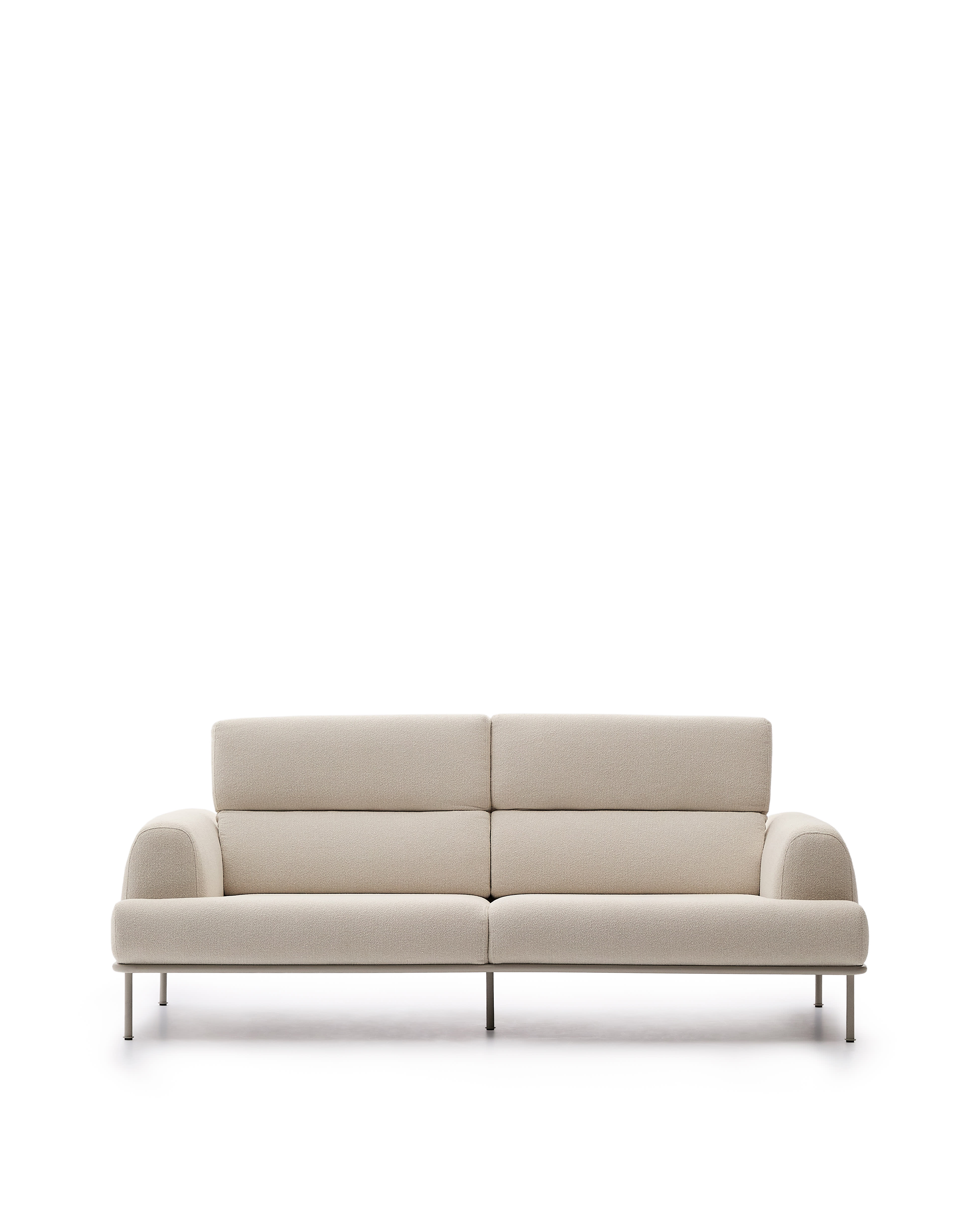 LAFORMA Aurum, 3-personers ecru sofa med nakkestøtte og fod i matgråt metal, 234 cm