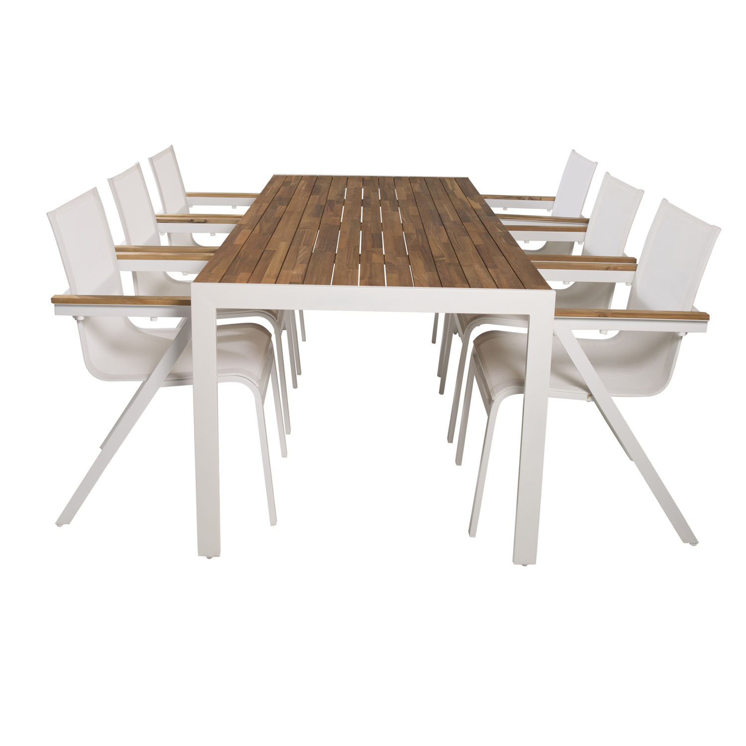VENTURE DESIGN havesæt, m. Bois bord (200×100) og 6 Mexico stole, m. armlæn – akacie/alu/textilene