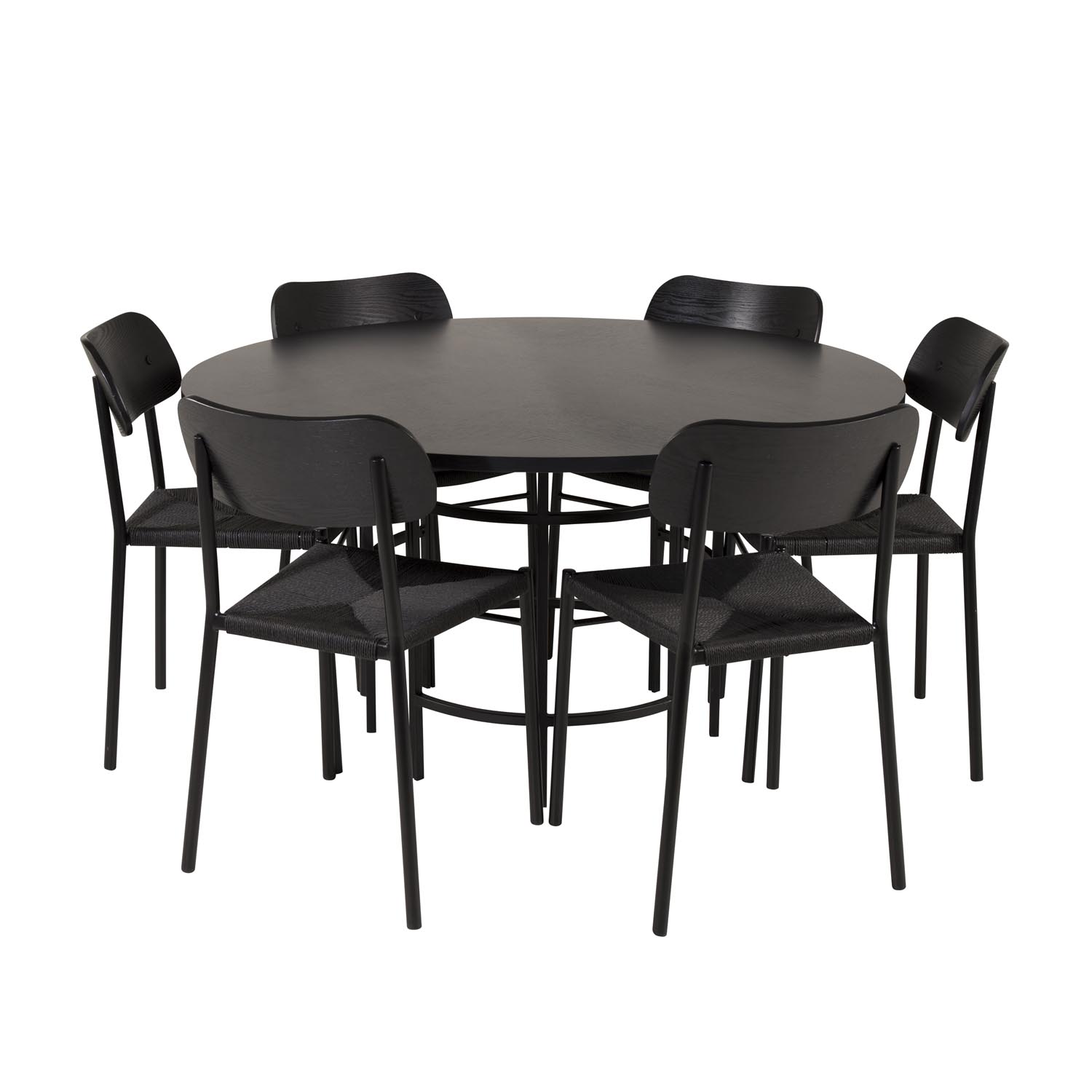 VENTURE DESIGN Copenhagen spisebordsett, m. 6 stoler – sort finer og sort finer/naturfiber/metall