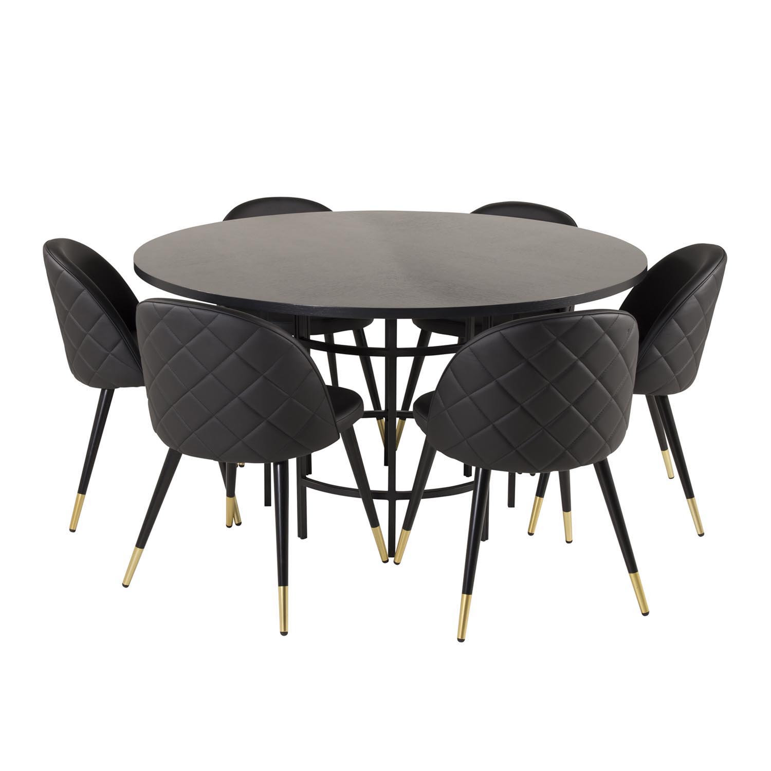 VENTURE DESIGN Copenhagen spisebordssæt, m. 6 stole - sort finer/sort metal og sort PU/sort metal