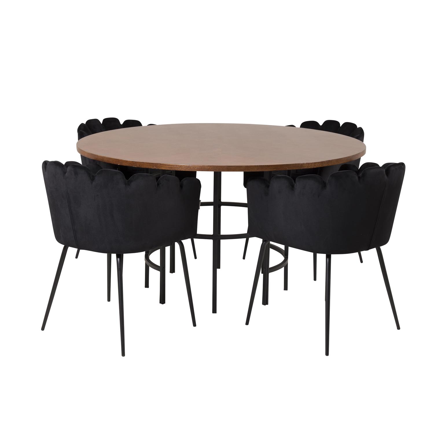 Billede af VENTURE DESIGN Copenhagen spisebordssæt, m. 4 stole - brun finer/sort metal og sort fløjl/sort metal