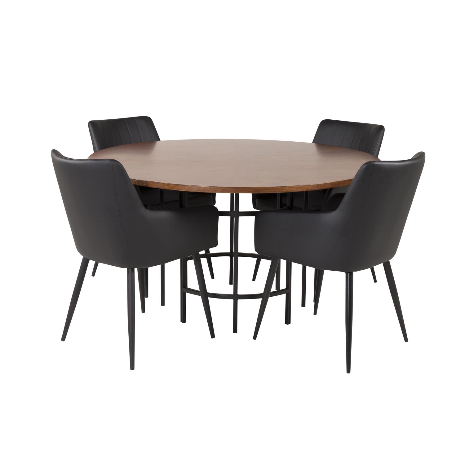 VENTURE DESIGN Copenhagen spisebordssæt, m. 4 stole - brun finer/sort metal og sort PU/sort metal