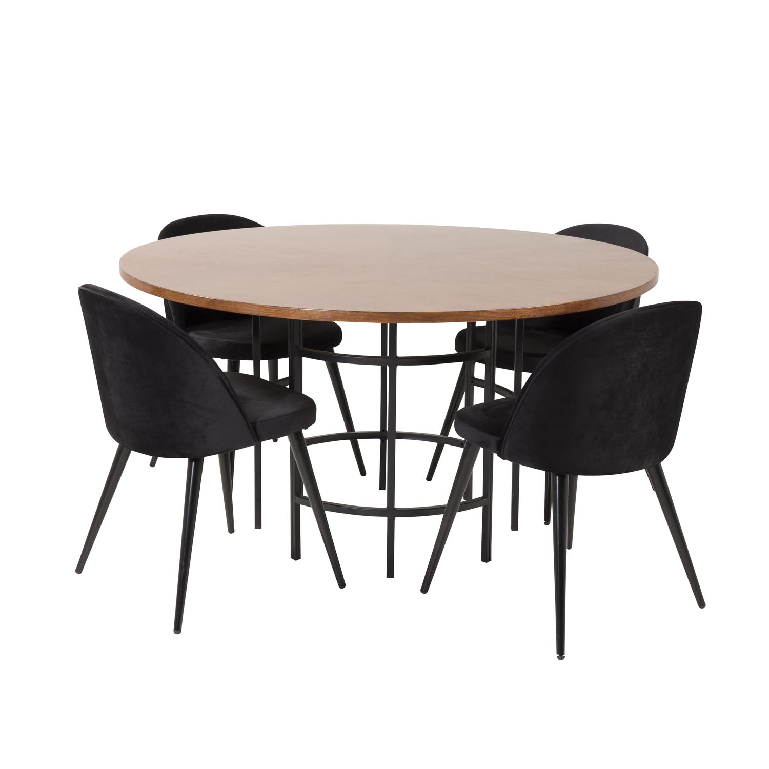 VENTURE DESIGN Copenhagen spisebordssæt, m. 4 stole - brun finer/sort metal og sort fløjl/sort metal