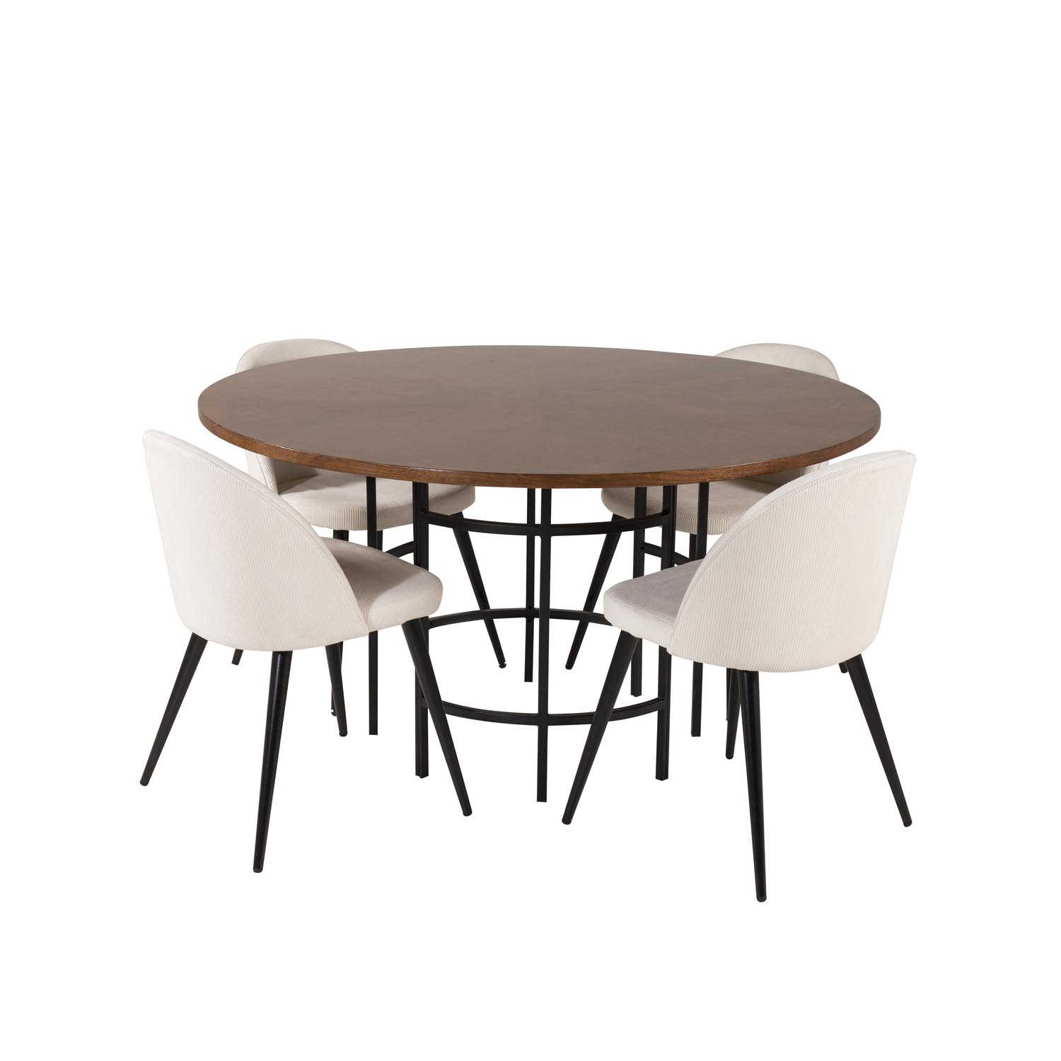 VENTURE DESIGN Copenhagen spisebordssæt, m. 4 stole - brun finer/sort metal, beige fløjl/sort metal