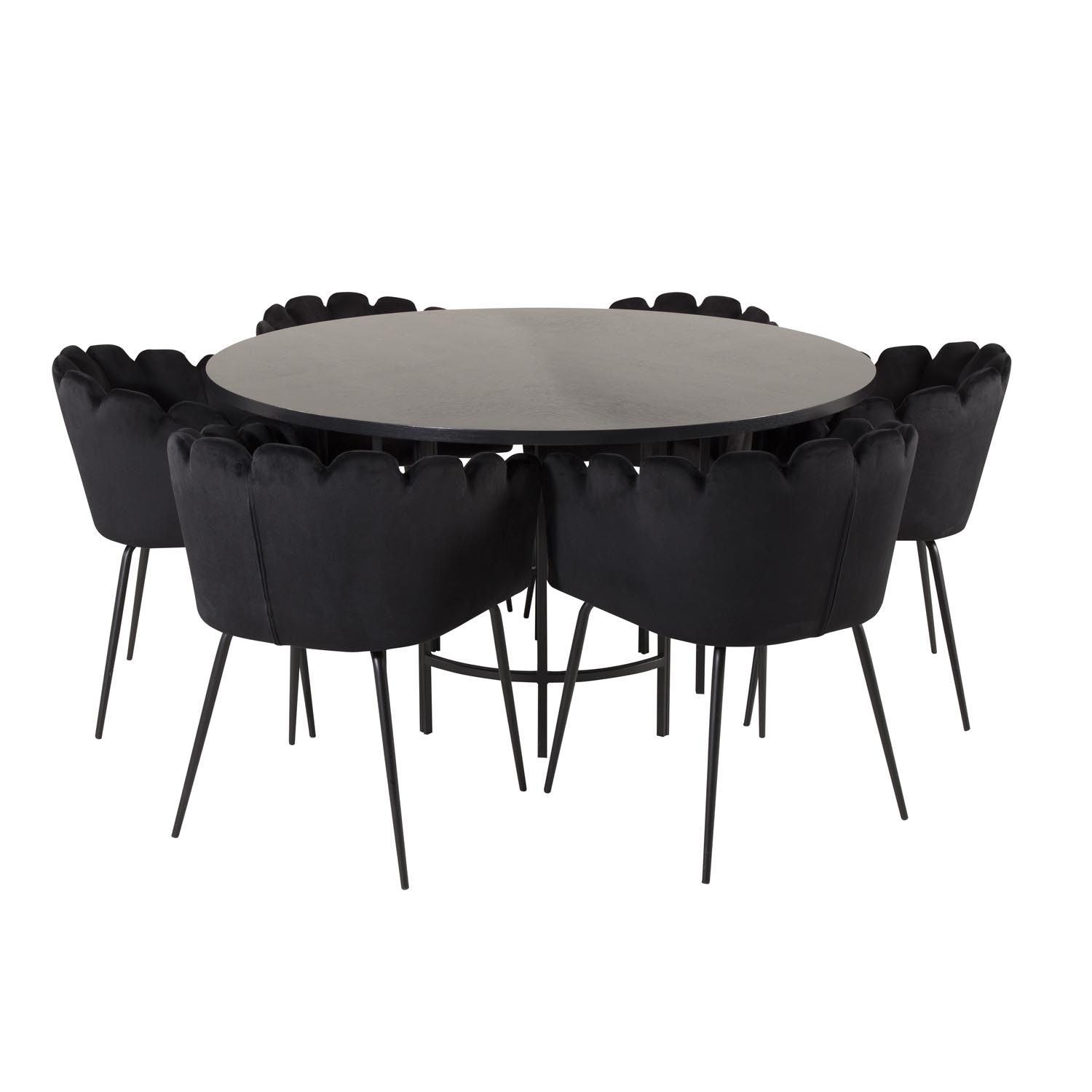 Billede af VENTURE DESIGN Copenhagen spisebordssæt, m. 4 stole - sort finer/sort metal og sort fløjl/sort metal