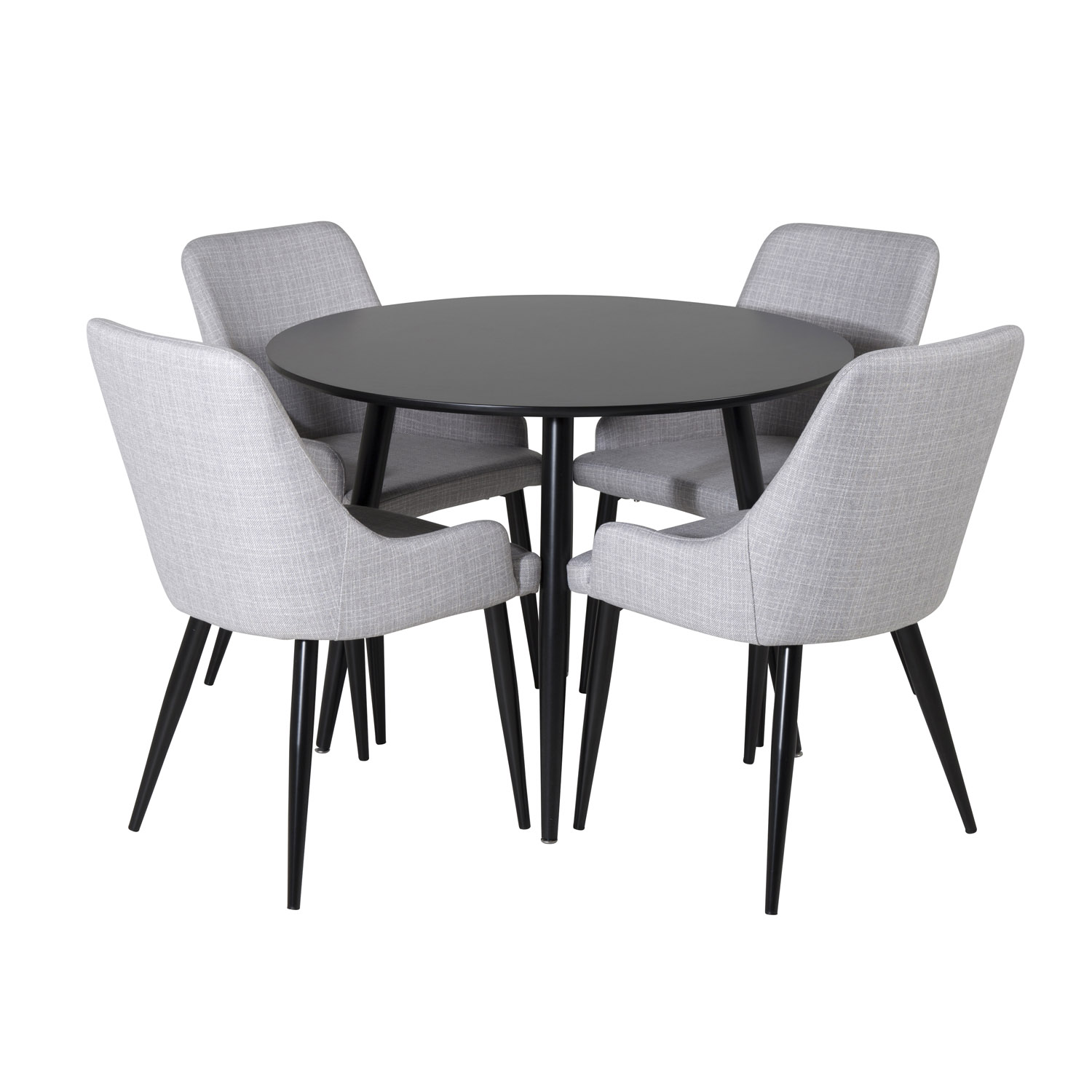 VENTURE DESIGN Plaza spisebordsett, m. 4 stoler – sort MDF/svart metall og lys grått stoff/svart metall