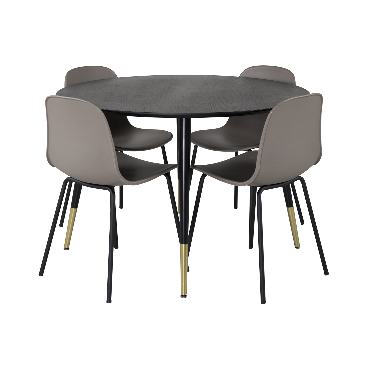 VENTURE DESIGN Dipp spisebordssæt, m. 4 stole - sort finer/metal og khaki plastik/messing sort metal