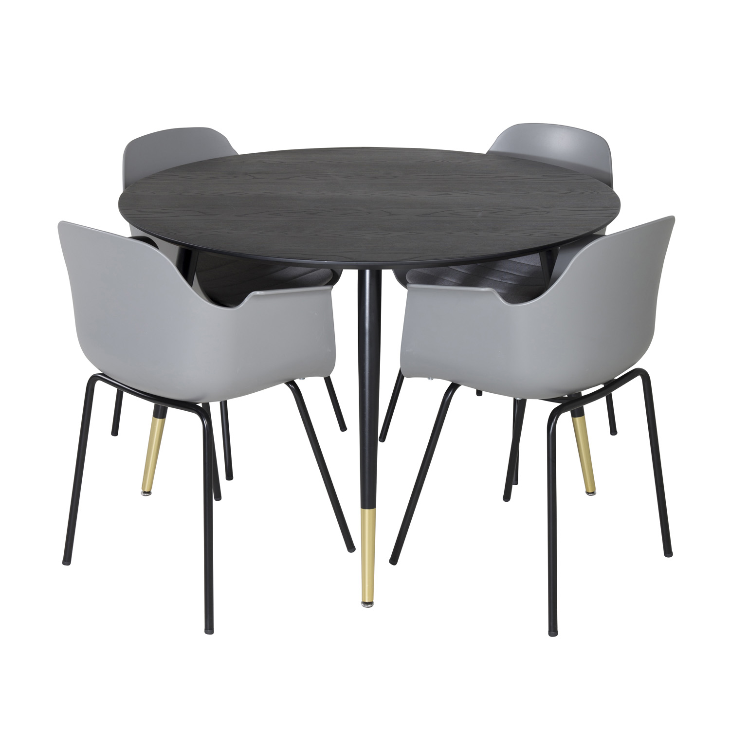 VENTURE DESIGN Dipp spisebordssæt, m. 4 stole - sort finer/messingsort metal, grå plastik/sort metal