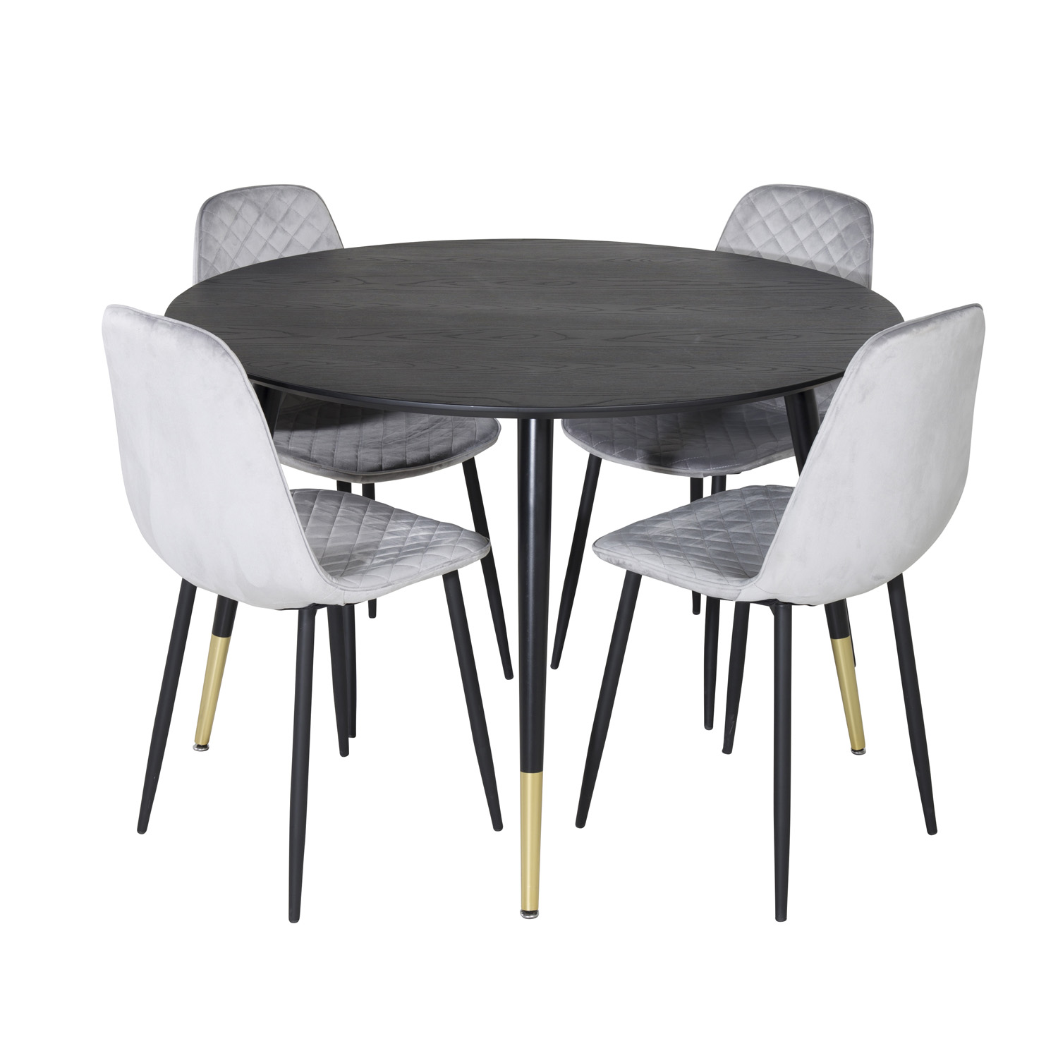 VENTURE DESIGN Dipp spisebordssæt, m. 4 stole - sort finer/messing sort metal, grå fløjl/sort metal