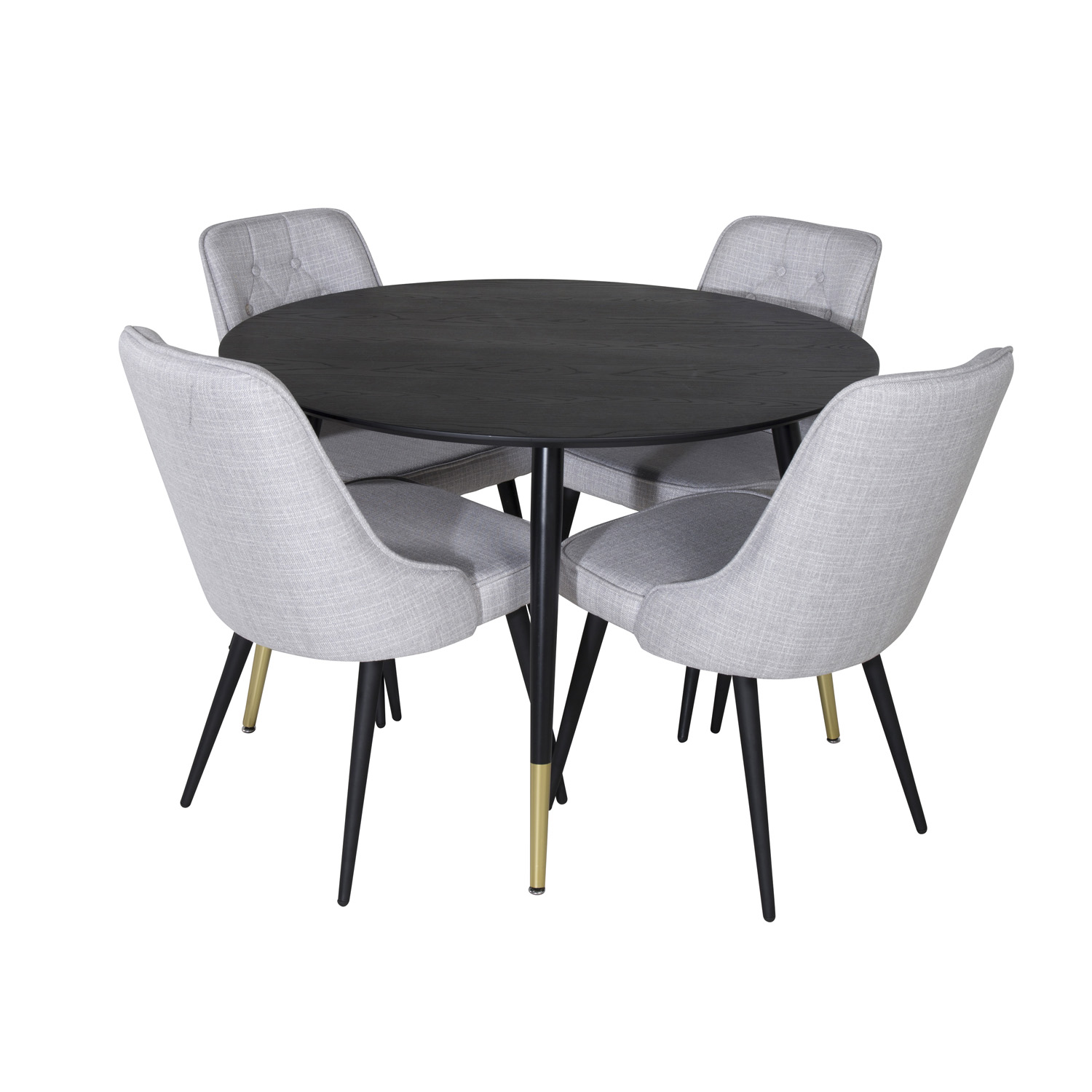 VENTURE DESIGN Dipp spisebordssæt, m. 4 stole - sort finer/messing sort metal, grå stof/sort metal