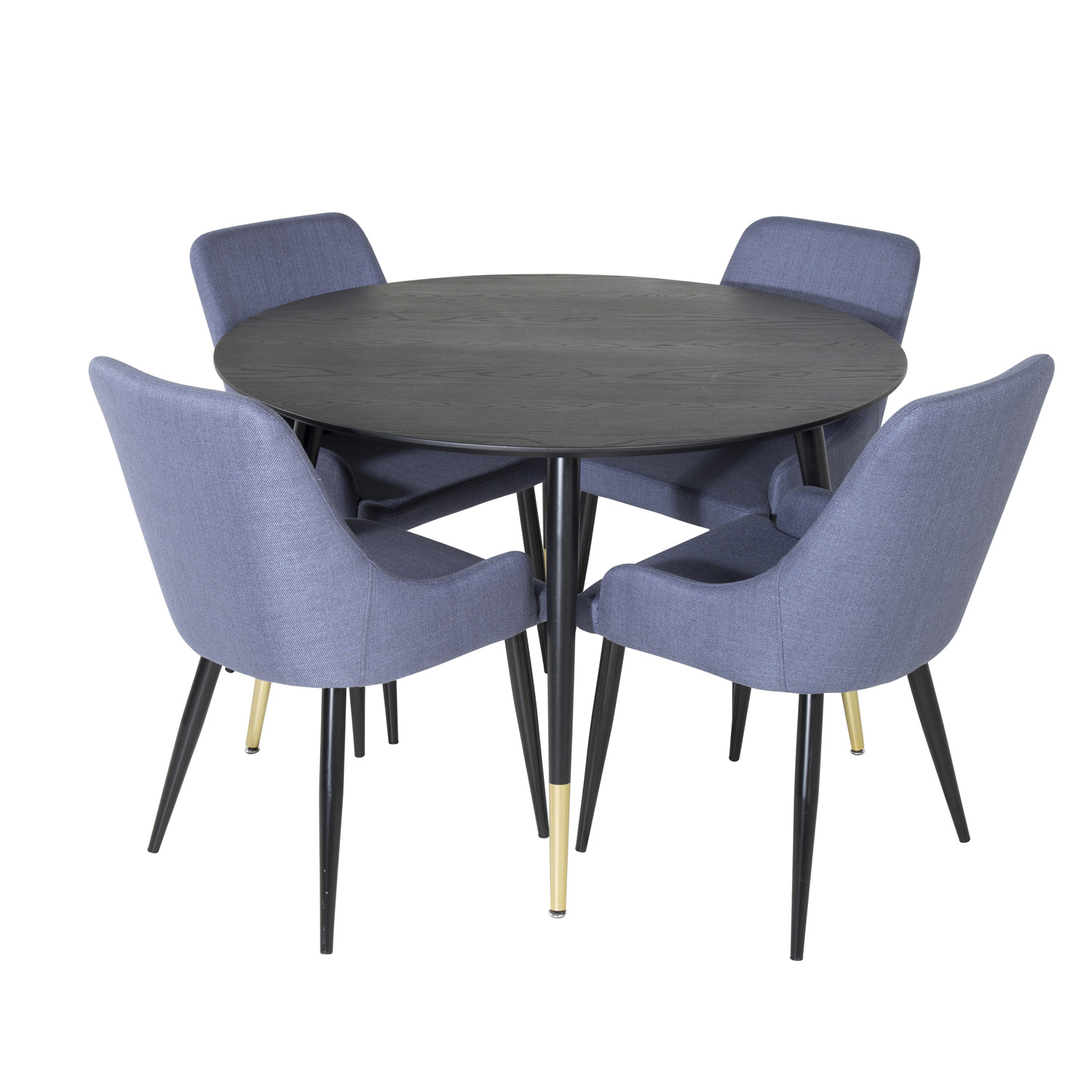 Billede af VENTURE DESIGN Dipp spisebordssæt, m. 4 stole - sort finer/messing sort metal, blå stof/sort metal
