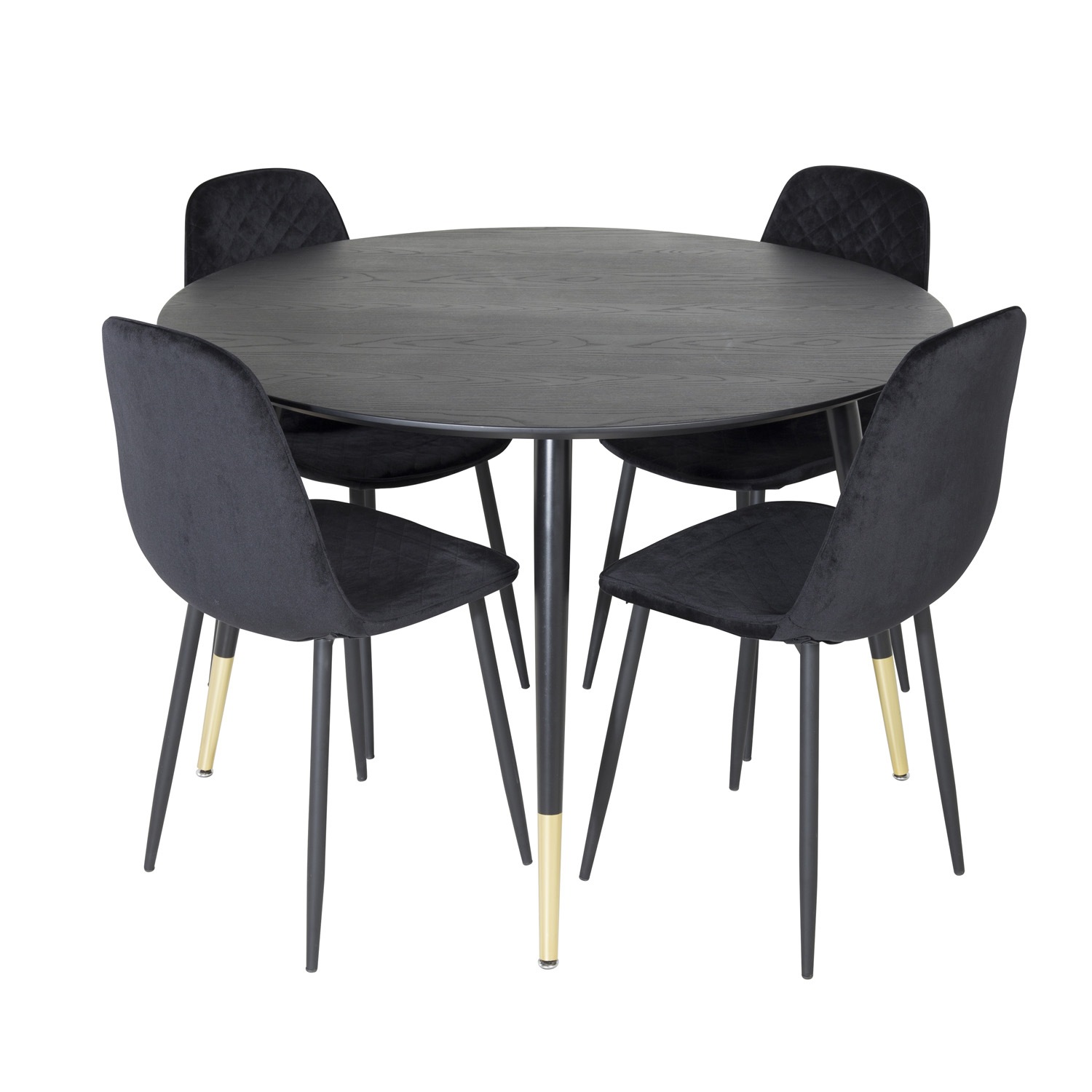 Billede af VENTURE DESIGN Dipp spisebordssæt, m. 4 stole - sort finer/messing sort metal, sort fløjl/sort metal