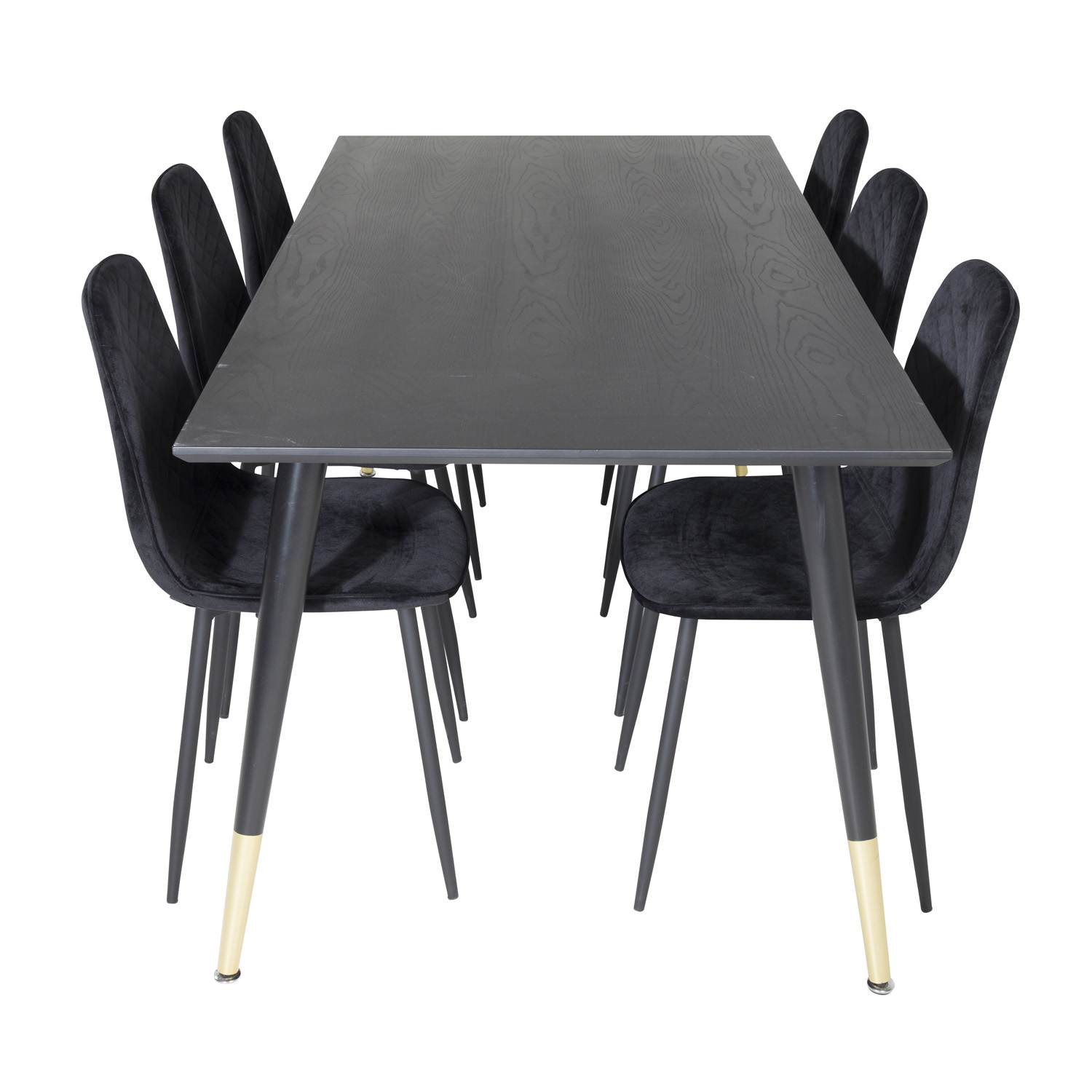 Billede af VENTURE DESIGN Dipp spisebordssæt, m. 6 stole - sort finer/messing sort metal, sort fløjl/sort metal