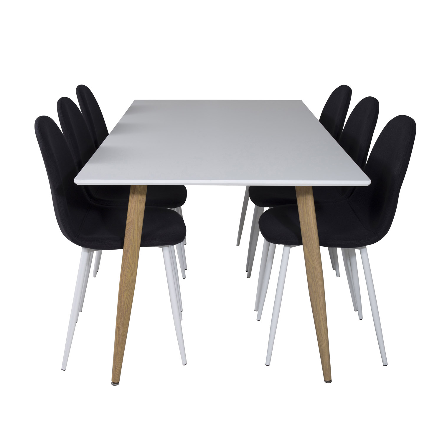 VENTURE DESIGN Polar spisebordssæt, m. 6 stole - hvid MDF/natur folie metal, sort stof/hvid metal
