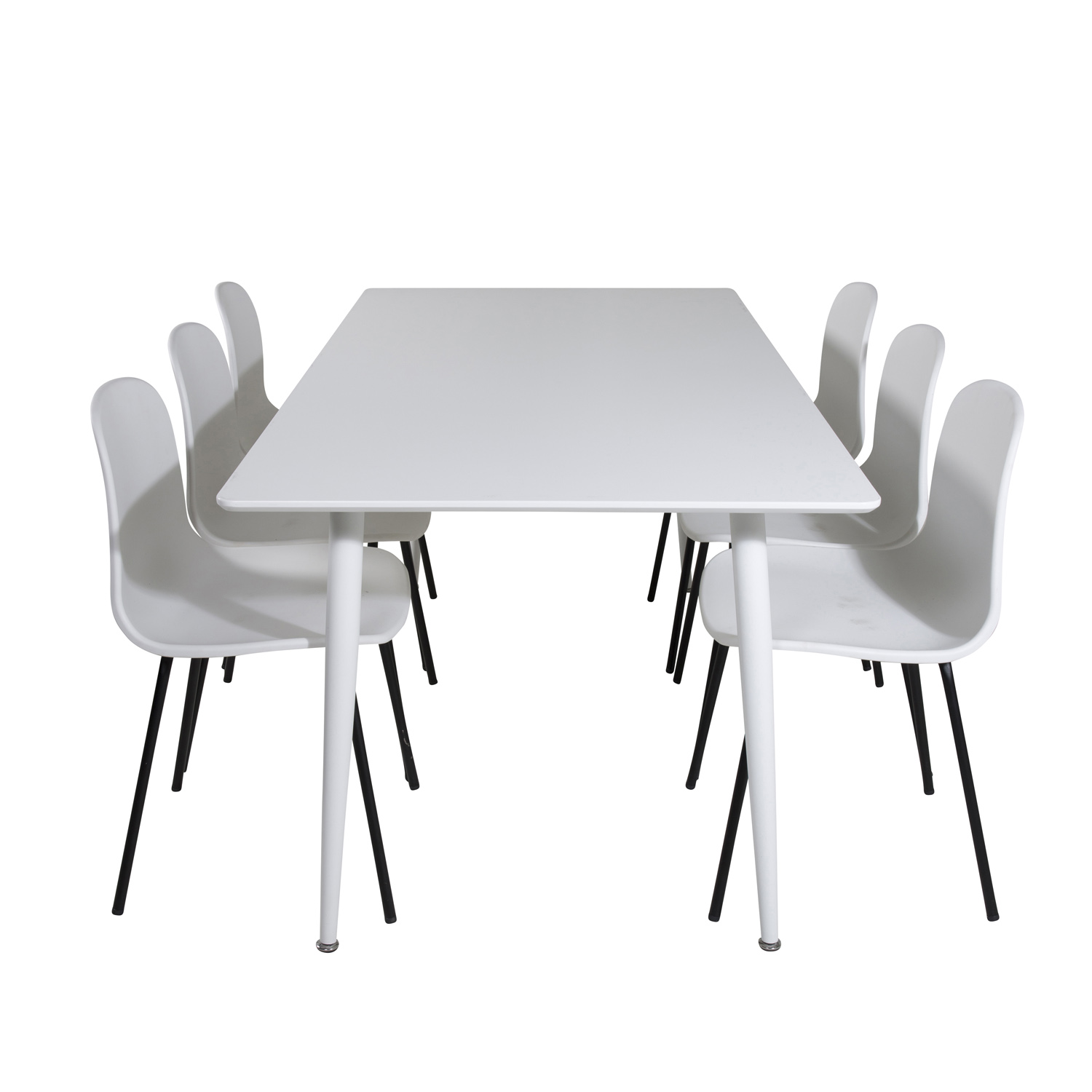 Billede af VENTURE DESIGN Polar spisebordssæt, m. 6 stole - hvid MDF/hvid metal og hvid plastik/sort metal