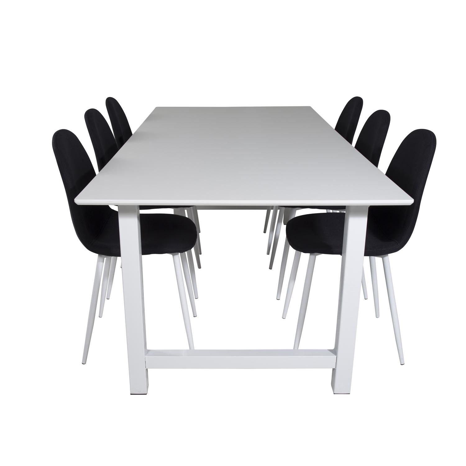 VENTURE DESIGN Count spisebordssæt, m. 6 stole - hvid MDF/hvid metal og sort stof/hvid metal