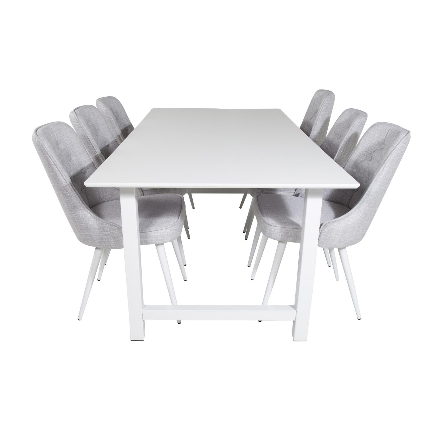 VENTURE DESIGN Count spisebordssæt, m. 6 stole - hvid MDF/hvid metal og lysegrå stof/hvid metal