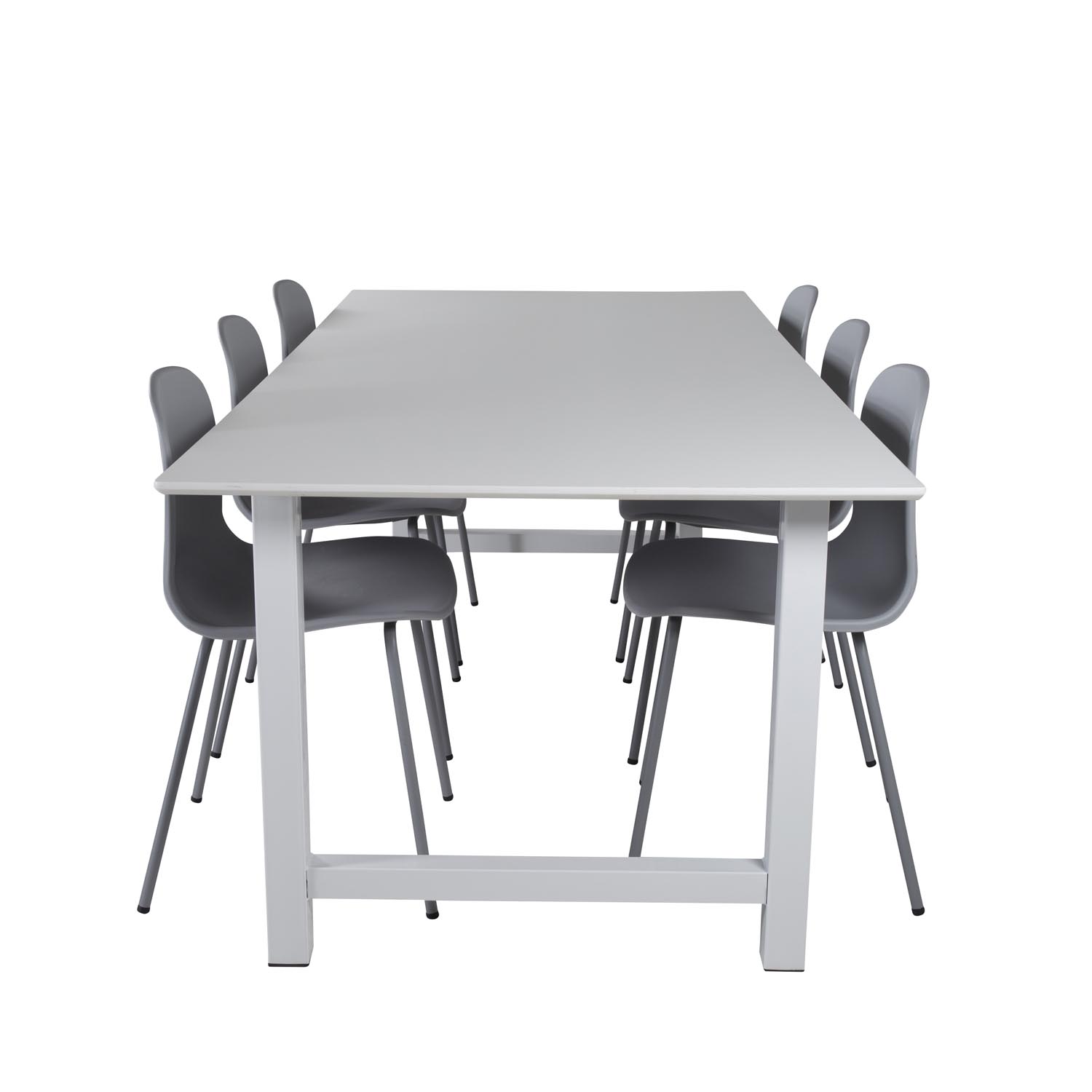 VENTURE DESIGN Count spisebordssæt, m. 6 stole - hvid MDF/hvid metal og grå plastik/grå metal
