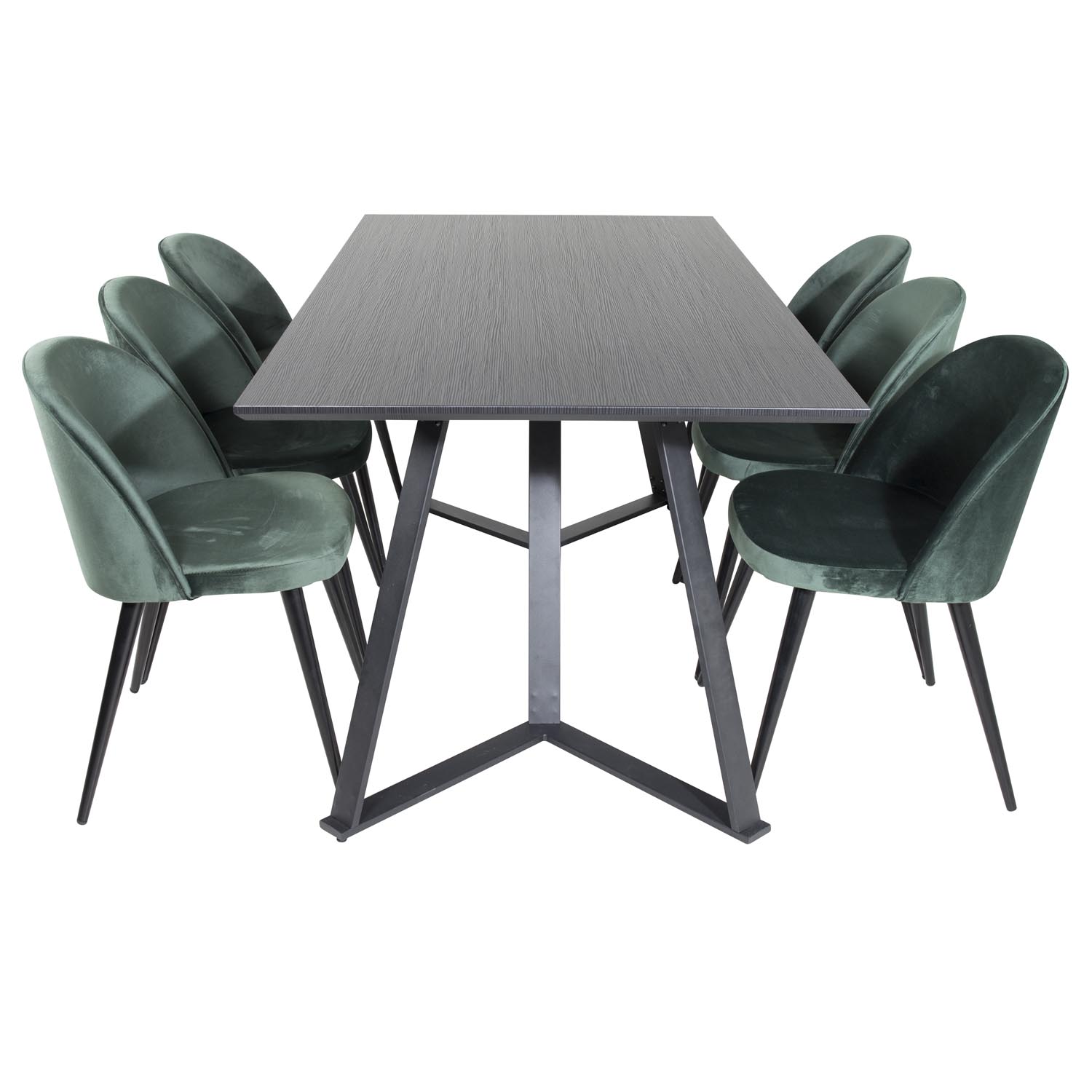 VENTURE DESIGN Marina spisebordssæt, m. 6 stole - sort finer/sort metal og grøn fløjl/sort metal