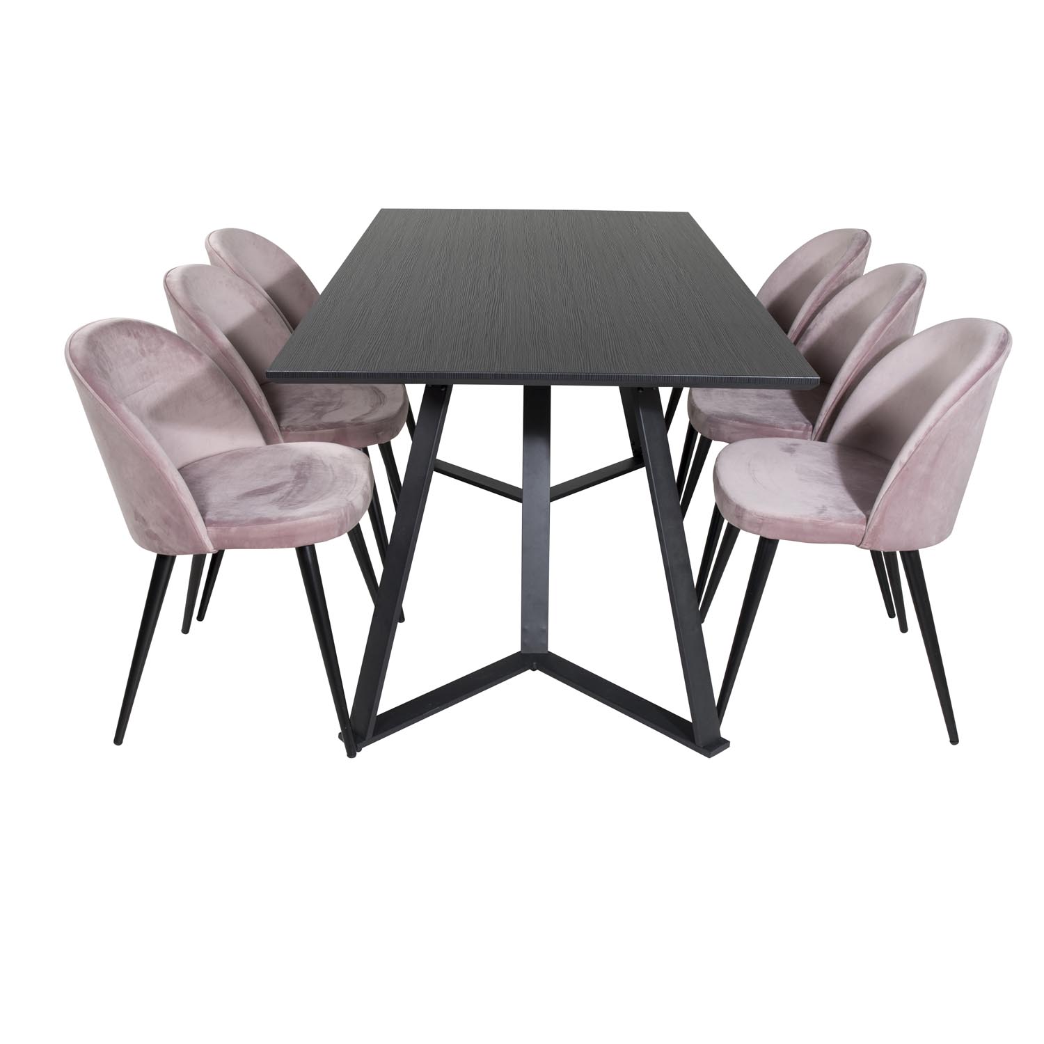 VENTURE DESIGN Marina spisebordssæt, m. 6 stole - sort finer/sort metal og rosa fløjl/sort metal