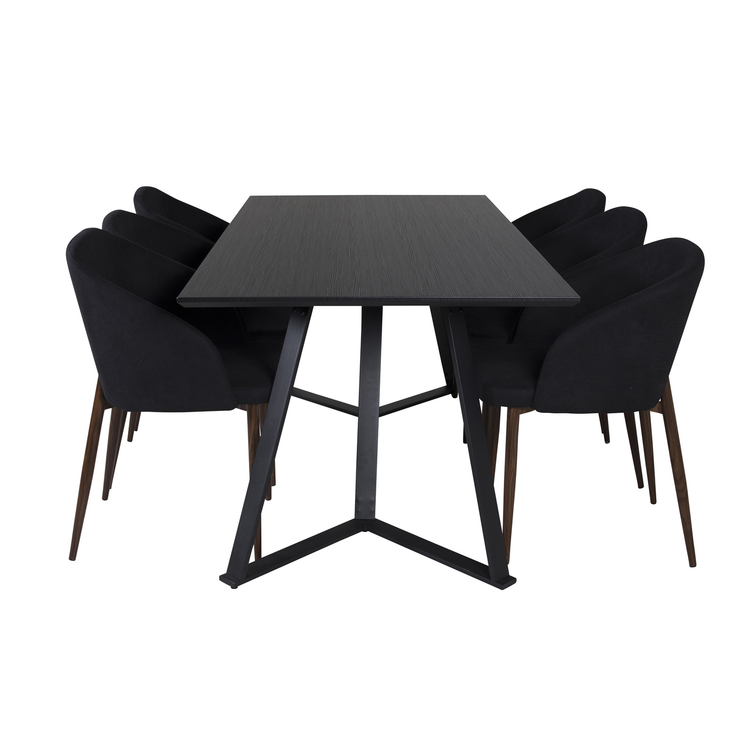 VENTURE DESIGN Marina spisebordssæt, m. 6 stole - sort finer/sort metal og sort stof/folie metal