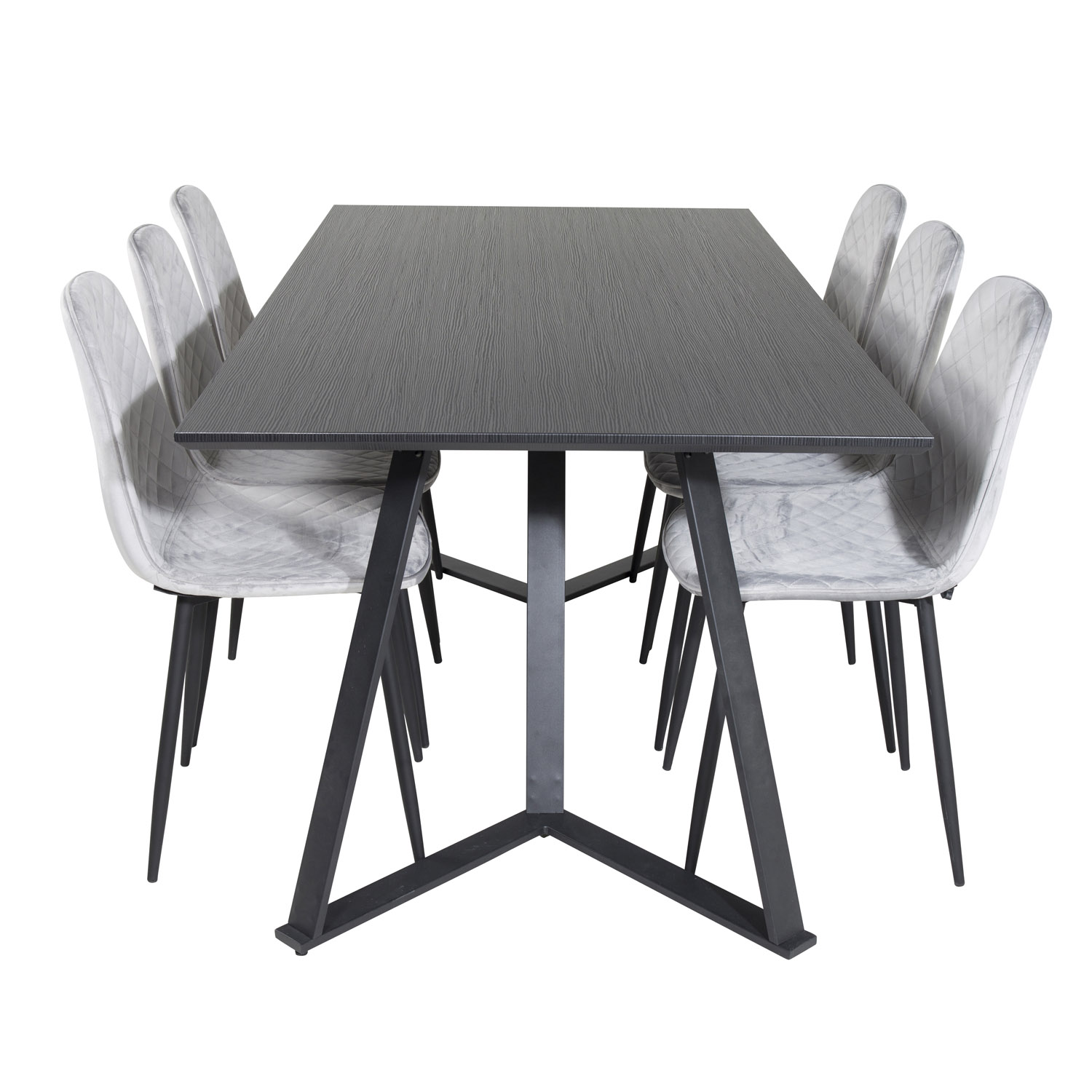 VENTURE DESIGN Marina spisebordssæt, m. 6 stole - sort finer/sort metal og grå fløjl/sort metal