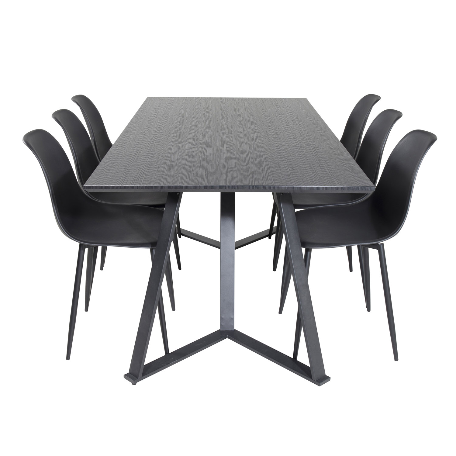 Billede af VENTURE DESIGN Marina spisebordssæt, m. 6 stole - sort finer/sort metal og sort plastik/sort jern