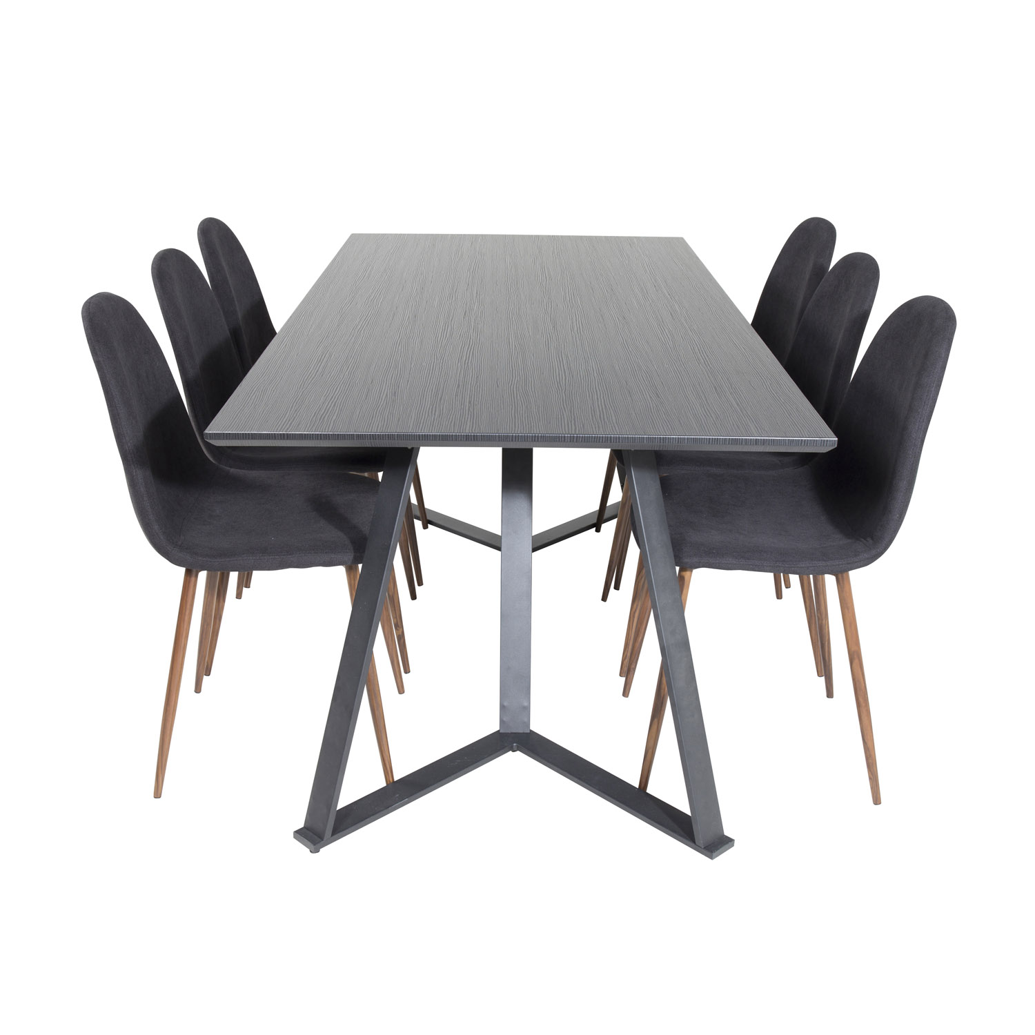 VENTURE DESIGN Marina spisebordssæt, m. 6 stole - sort finer/sort metal og sort stof/folie metal