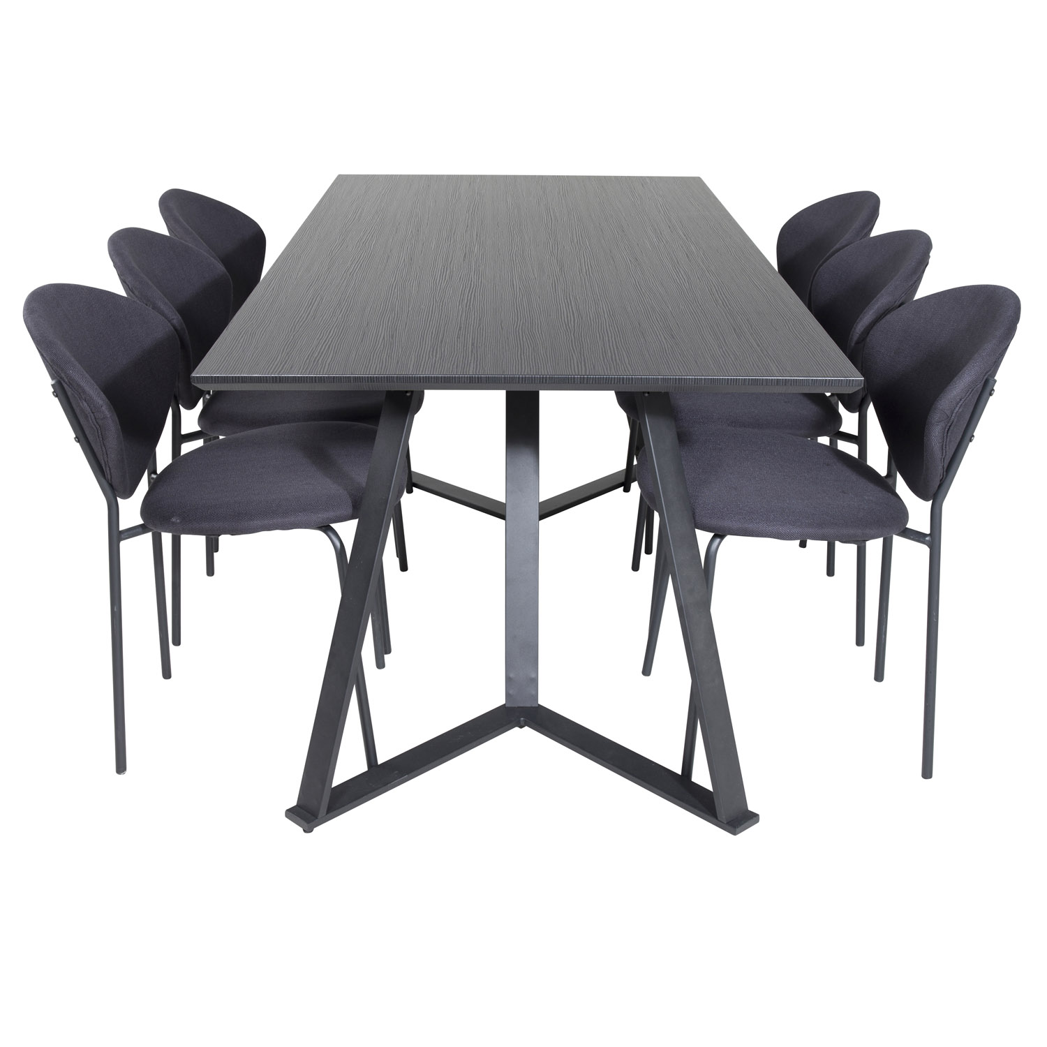VENTURE DESIGN Marina spisebordssæt, m. 6 stole - sort finer/sort metal og sort stof/sort metal