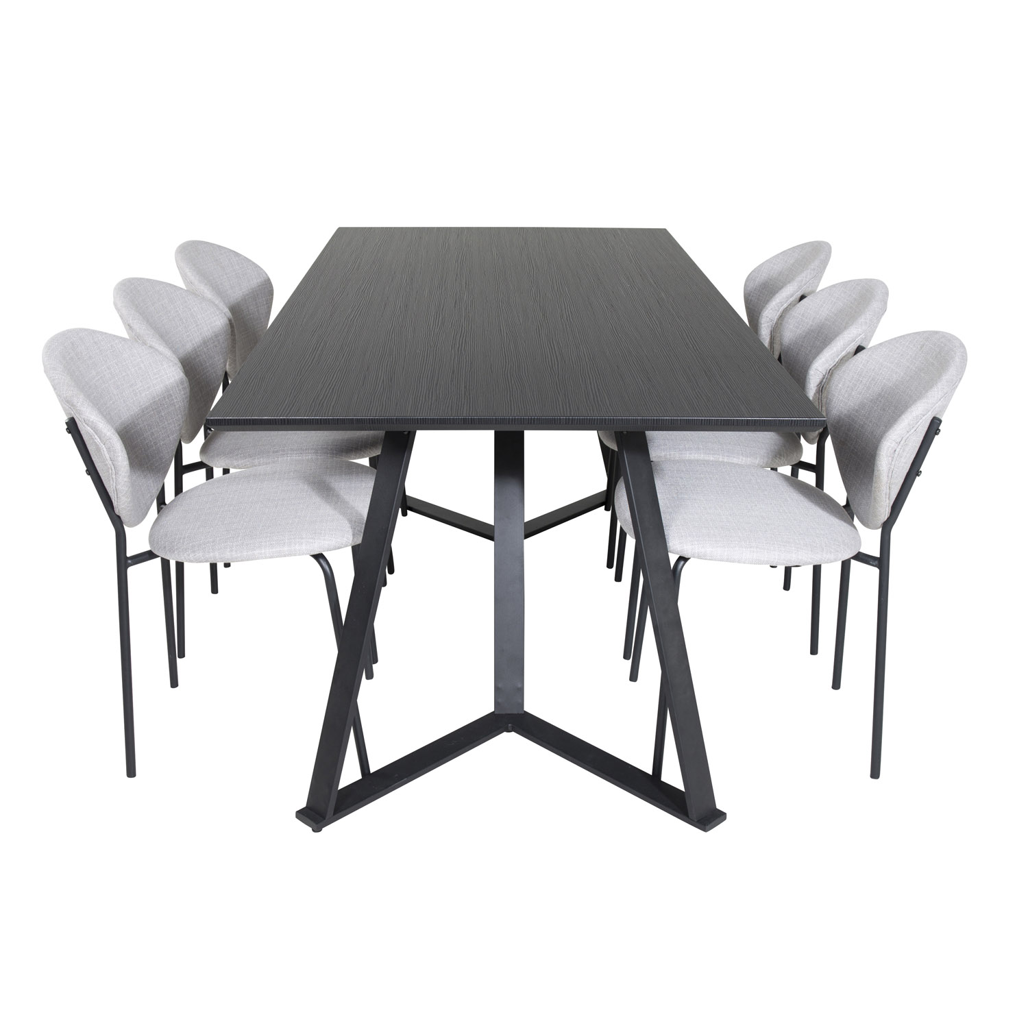 VENTURE DESIGN Marina spisebordssæt, m. 6 stole - sort finer/sort metal og grå stof/sort metal